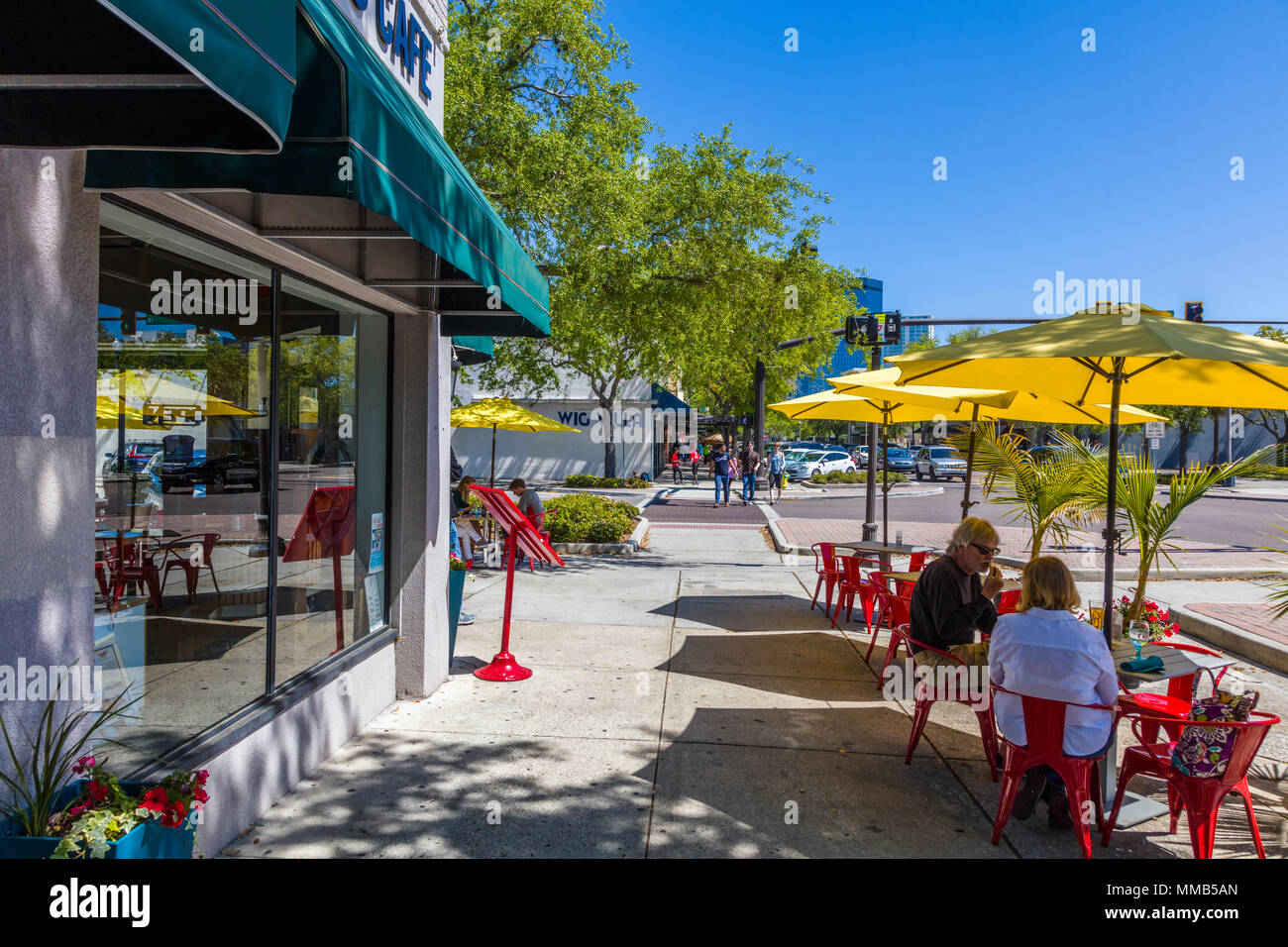 Outdoor restaurant cafe on street in Central arts District of St Petersburg FLorida in the United States Stock Photo