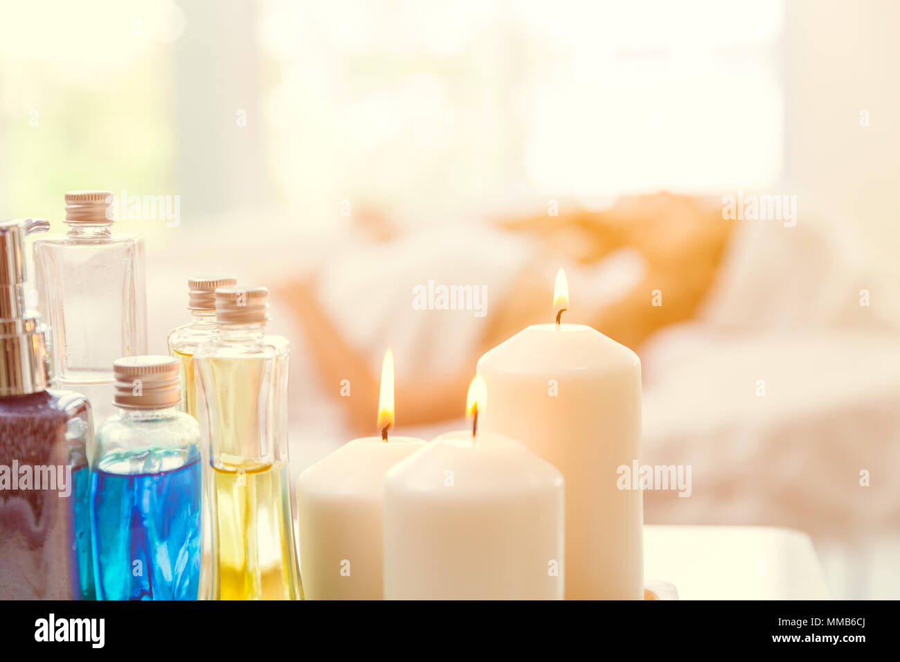 Spa candle aroma oil decoration for background with space for text Stock Photo