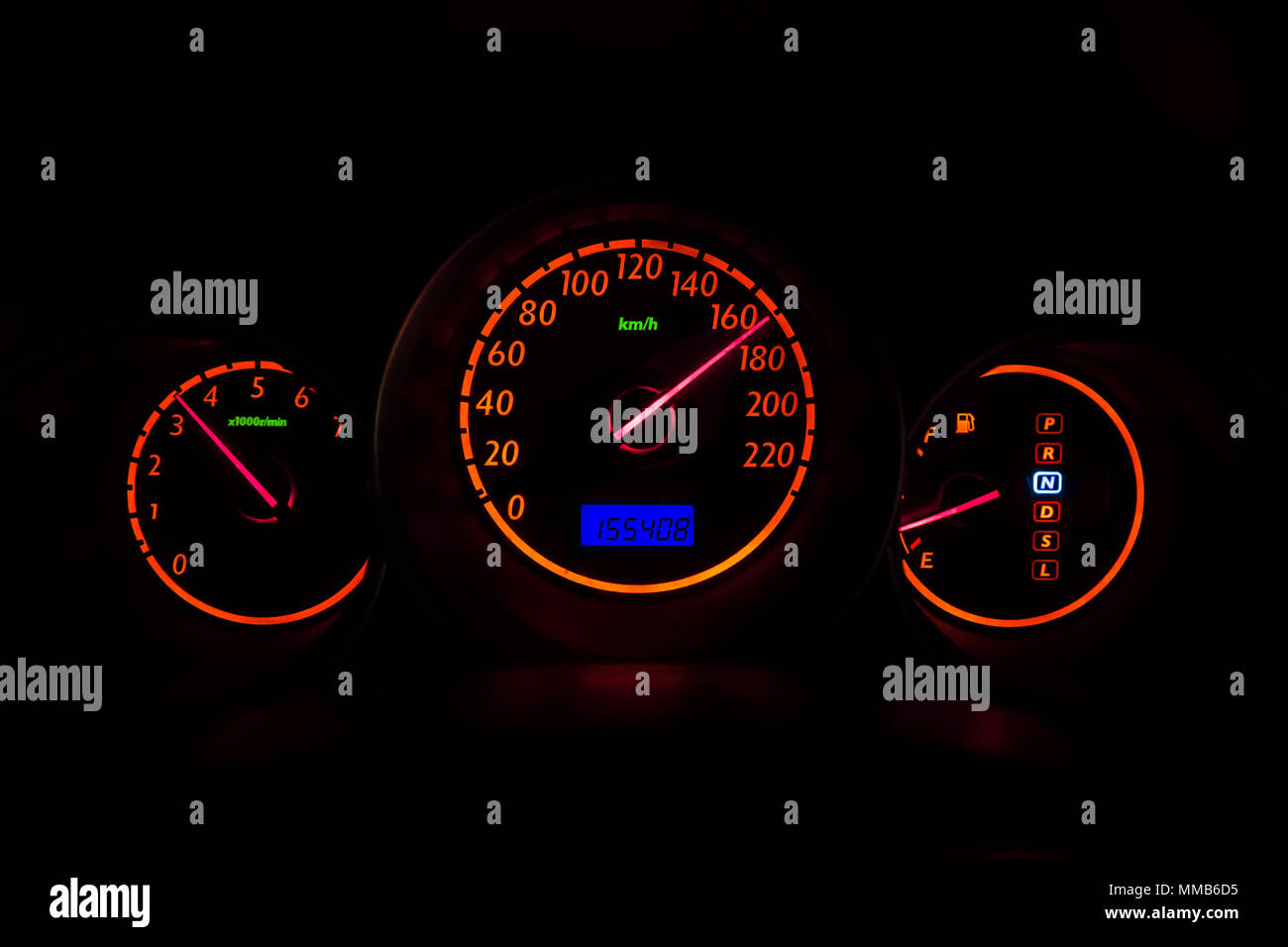 Car Gauge High speed driving at night vision vehicle illumination dashboard Stock Photo