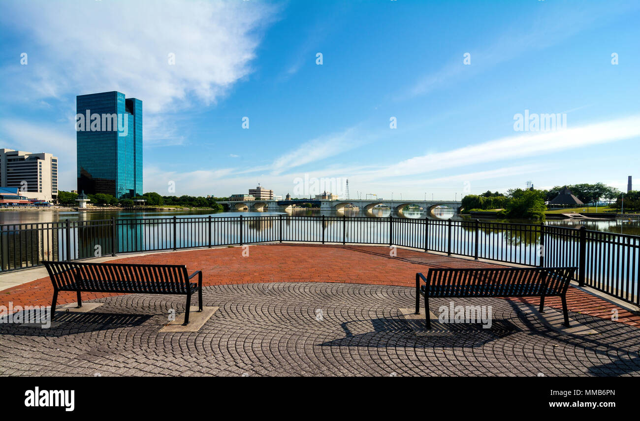 A panoramic view of downtown Toledo Ohio's skyline from across the