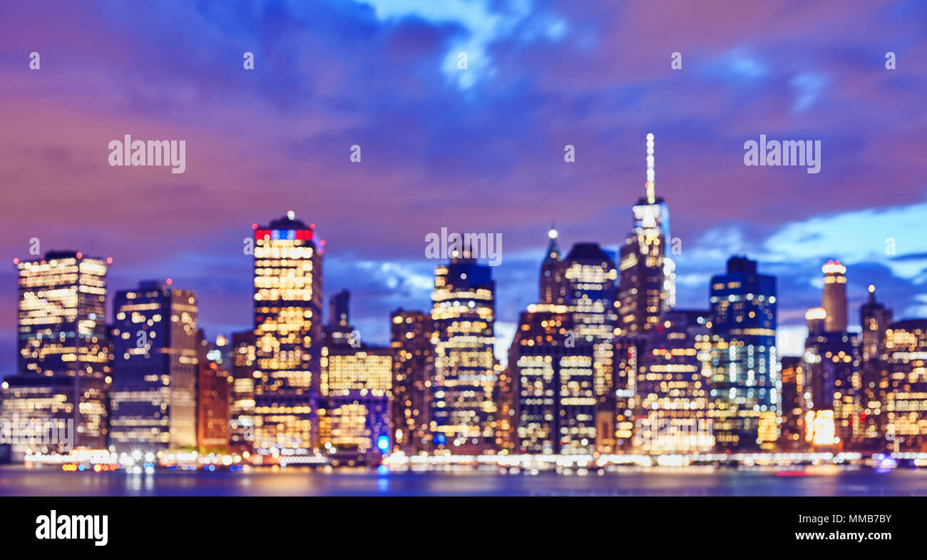 Blurred Color Toned Manhattan Waterfront Skyline At Night Urban