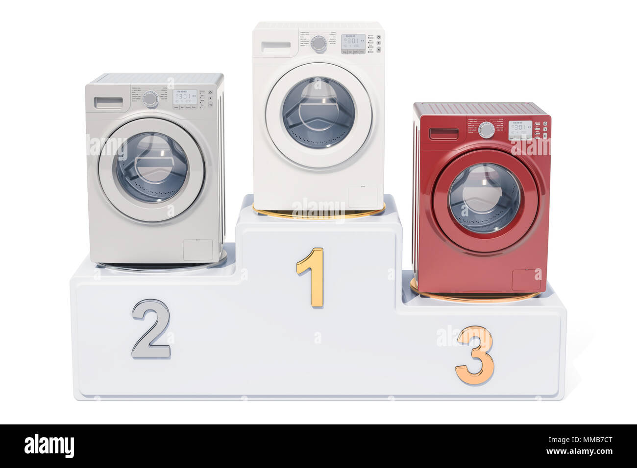 Washing machine ratings concept. Winners podium with washers, 3D rendering Stock Photo Alamy