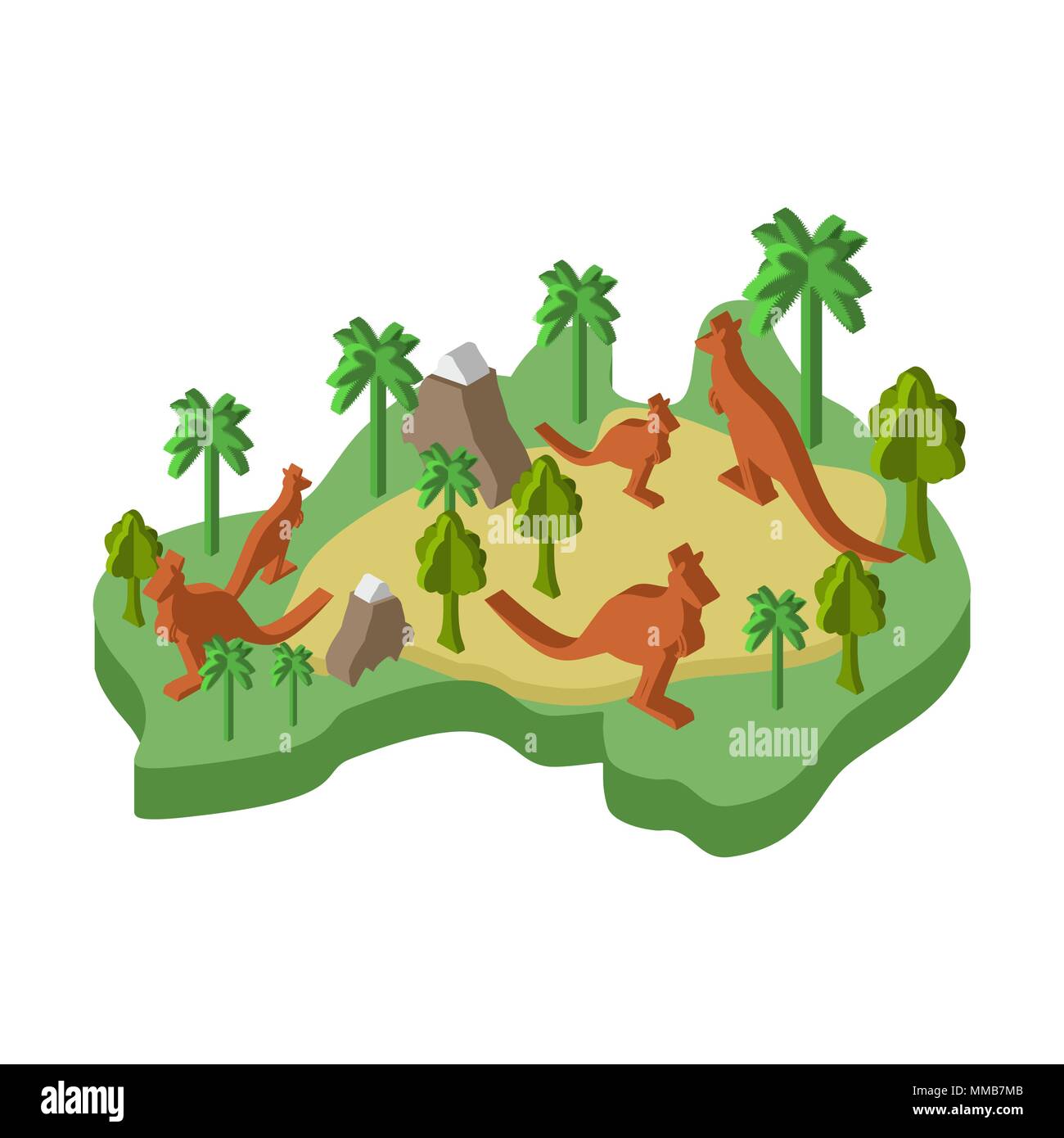 Australia map animal Isometric style. flora and fauna. Vector illustration Stock Vector