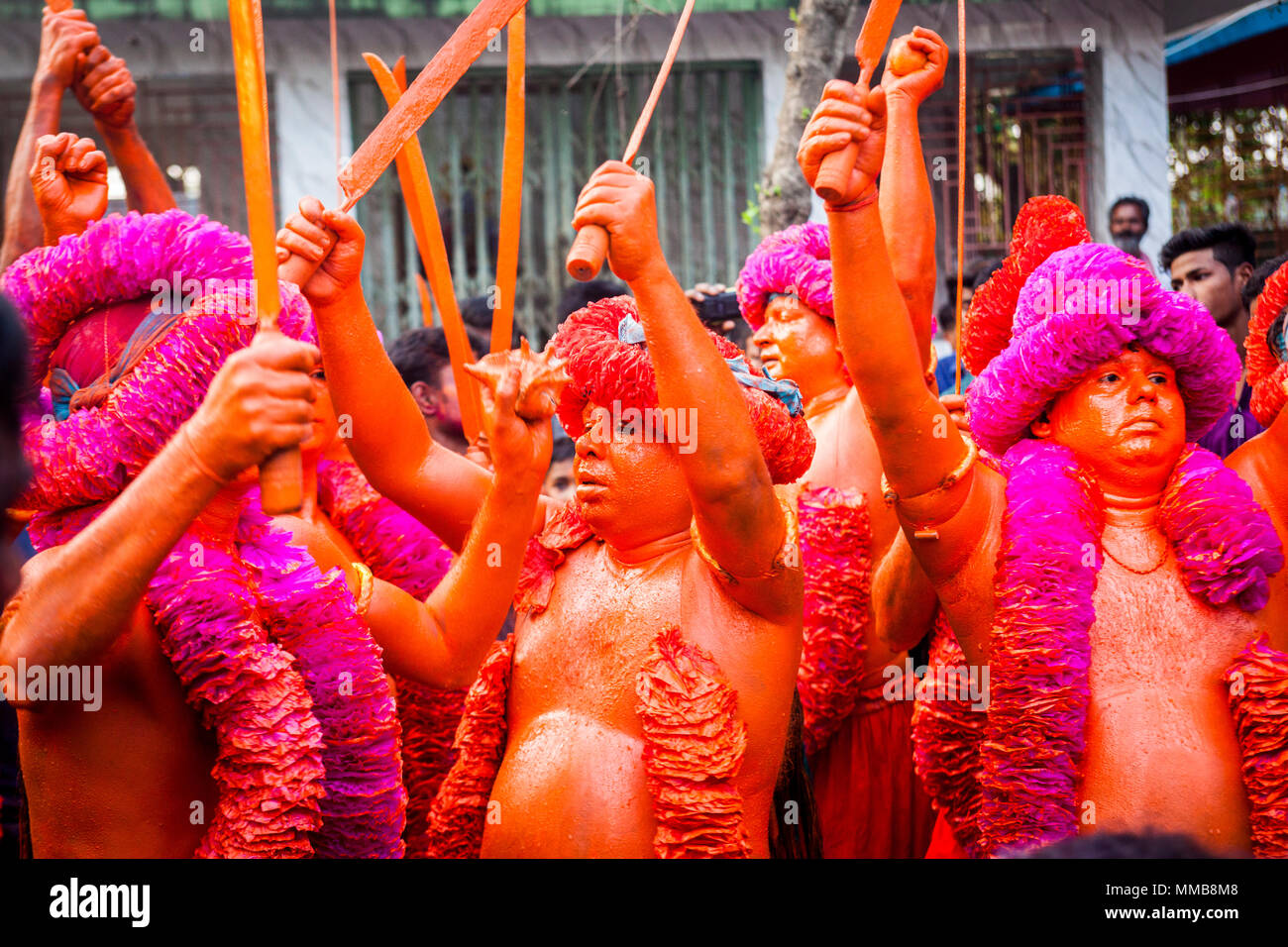 Bangladeshi Hindu devotees had seen celebrating Lal Kach festival applying  red color on their face during the last day of Bengali month in Munshigonj  Stock Photo - Alamy