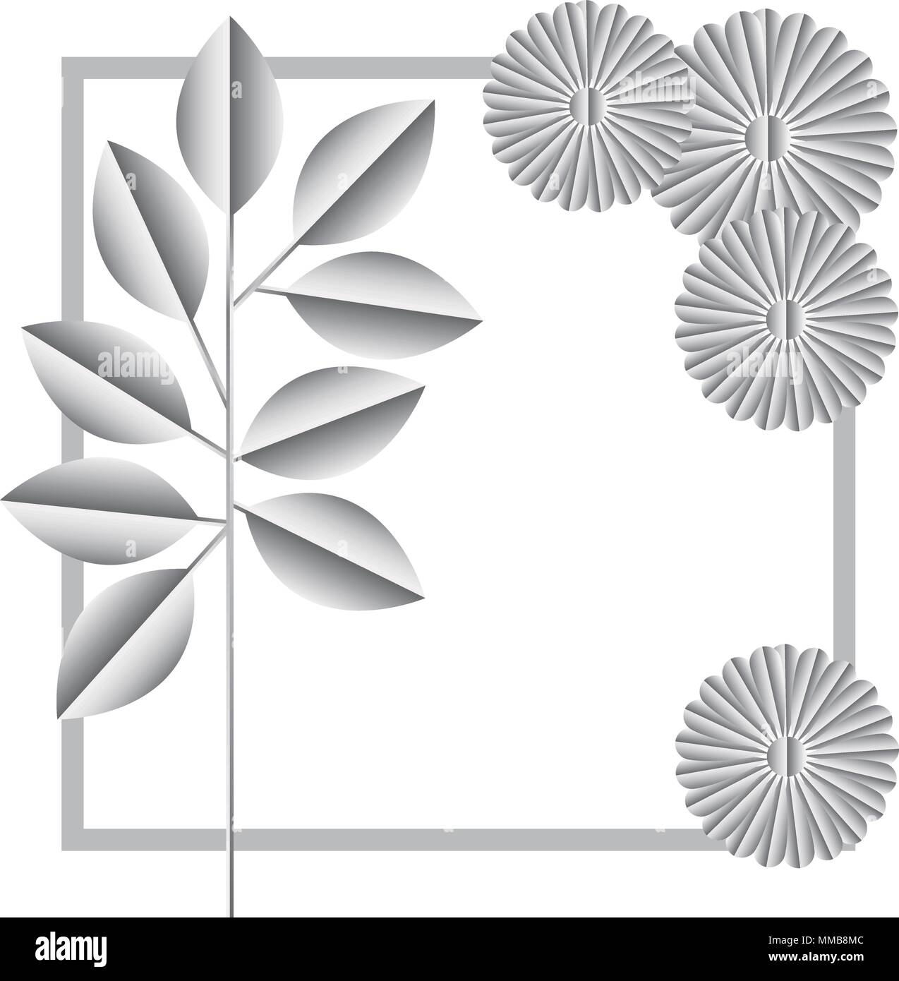 flower and leafs silvery decorative square frame Stock Vector Image ...