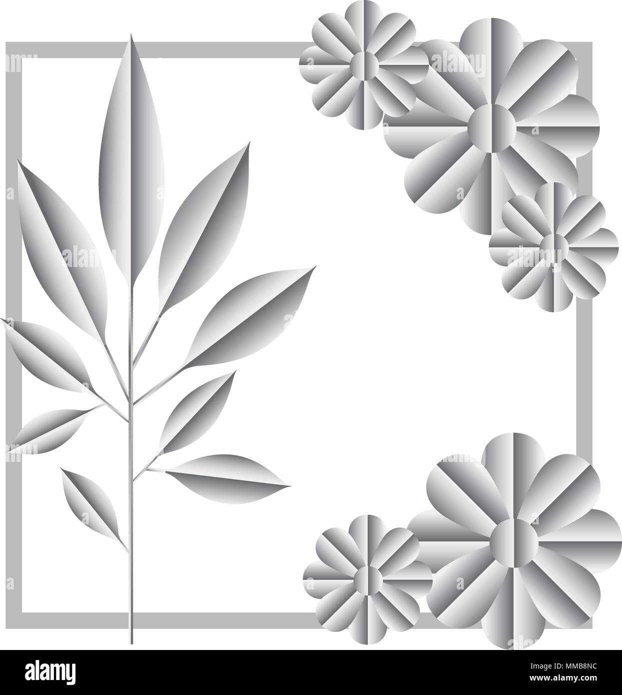 flower and leafs silvery decorative square frame Stock Vector Image ...