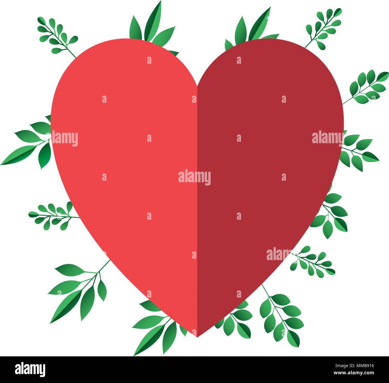 heart love with leafs plant decorative Stock Vector