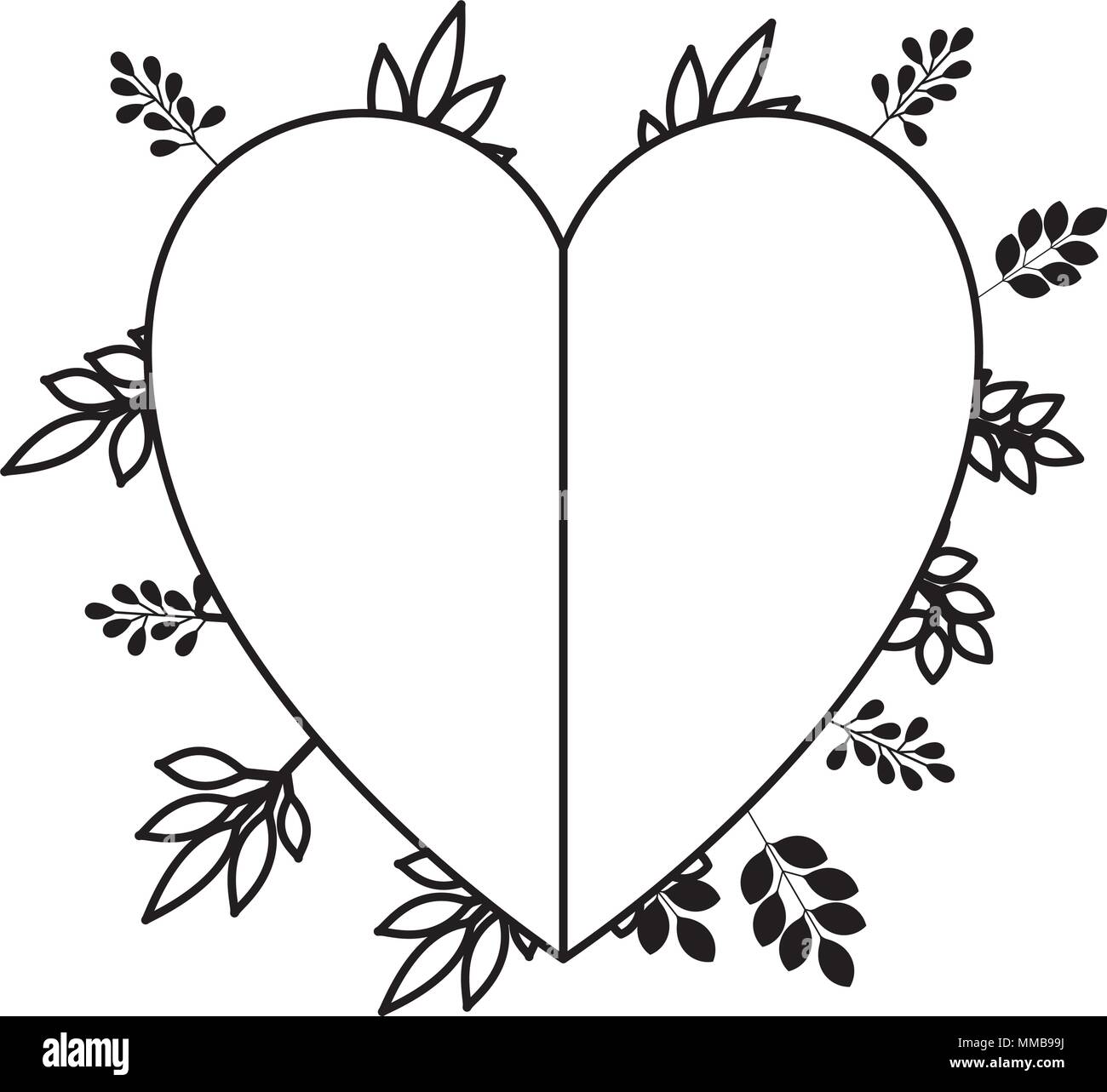 heart love with leafs plant decorative Stock Vector