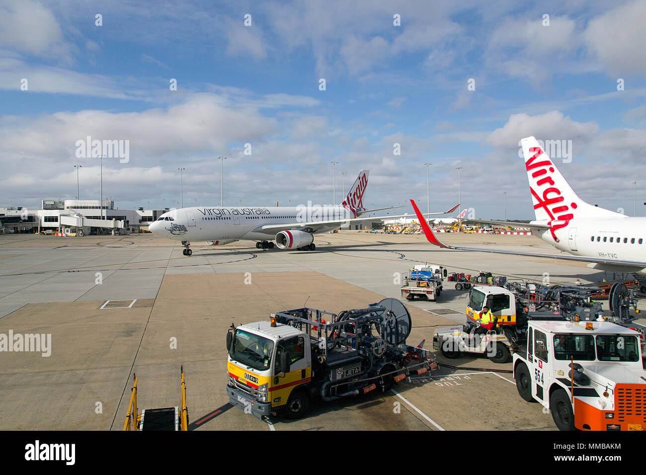 Melbourne, Australia March 26, 2018 Virgin Australia airplane on the runway at Tullamarine