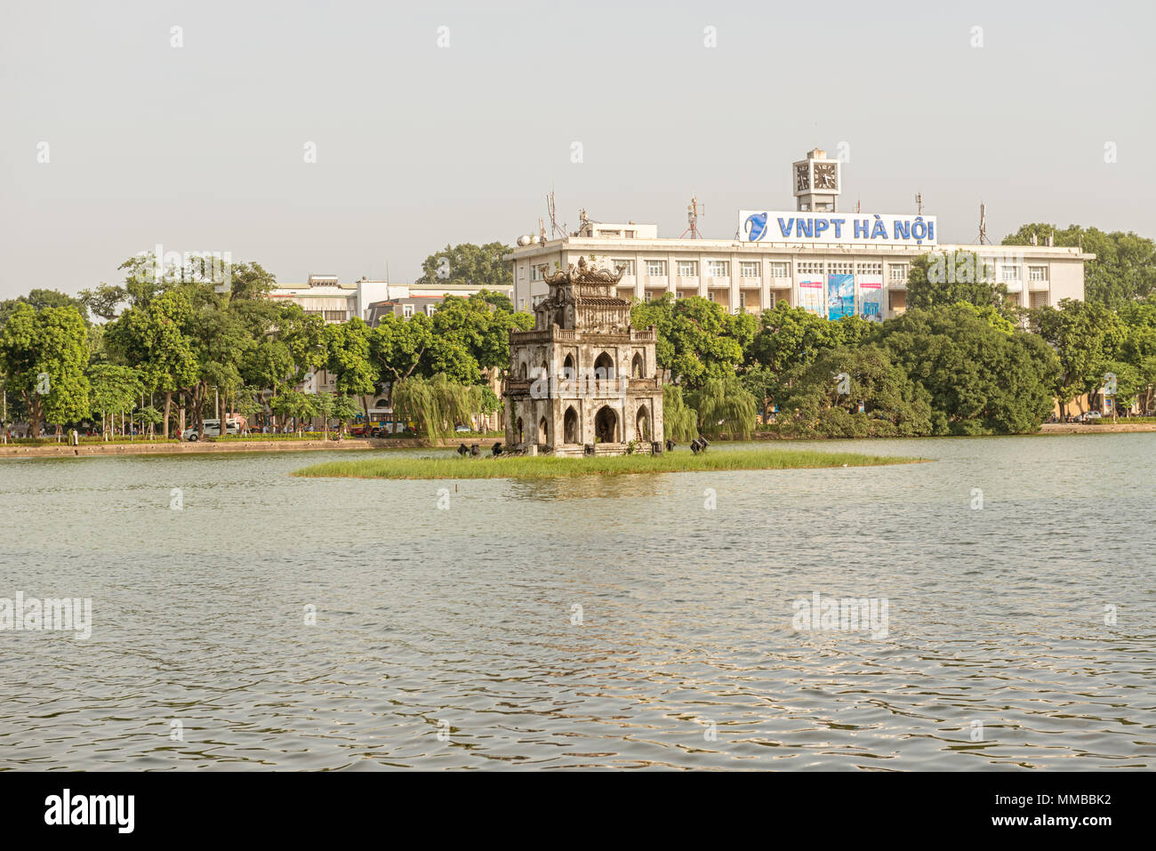 Hanoi, Vietnam - October 23, 2017:  Panoramic view at Tortoise Tower at Hanoi's Hoan Kiem Lake, Hanoi, Vietnam Stock Photo