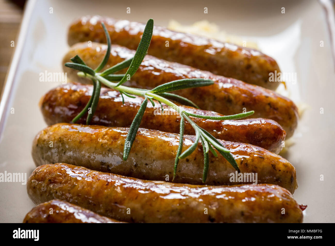 Homemade Pork Sausages with Cabbage, Mustard and Beer Stock Photo Alamy