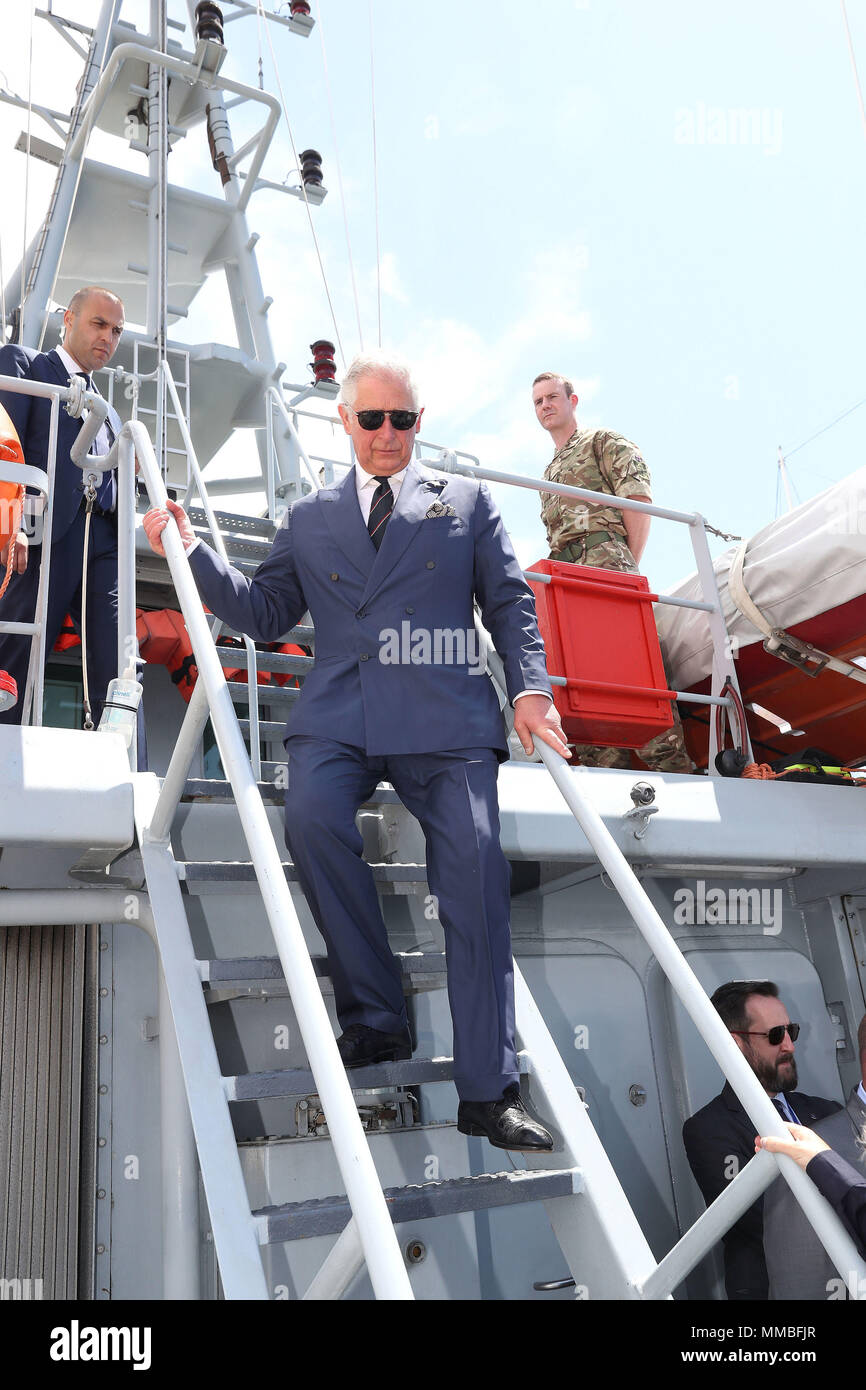 The Prince of Wales tours HMC Valiant during a visit to the Piraeus Maritime Training Centre, in Piraeus, Greece, as part of his visit to the country. Stock Photo