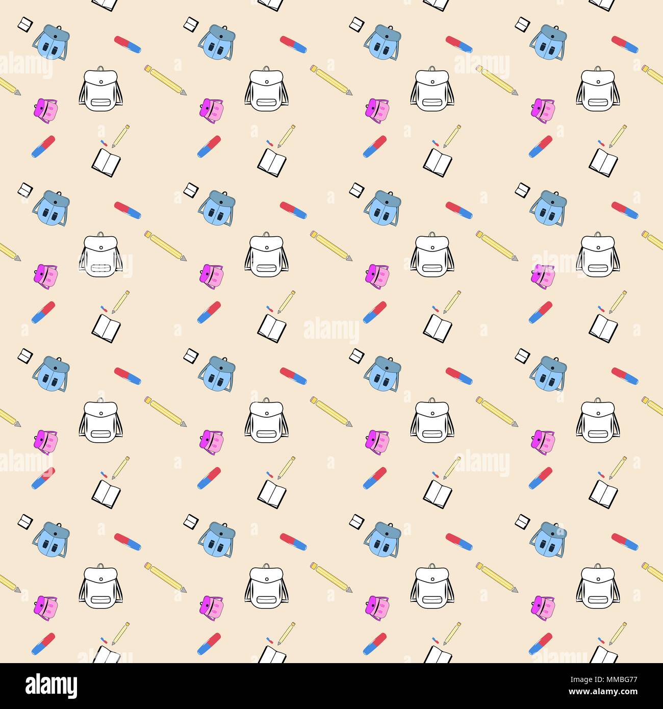 Back to school seamless pattern with flat vector style education items ...