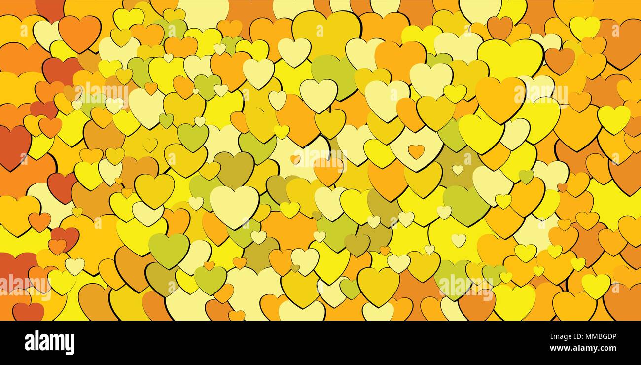 Abstract background with yellow hearts - Illustration,  Various shades of yellow hearts background Stock Vector