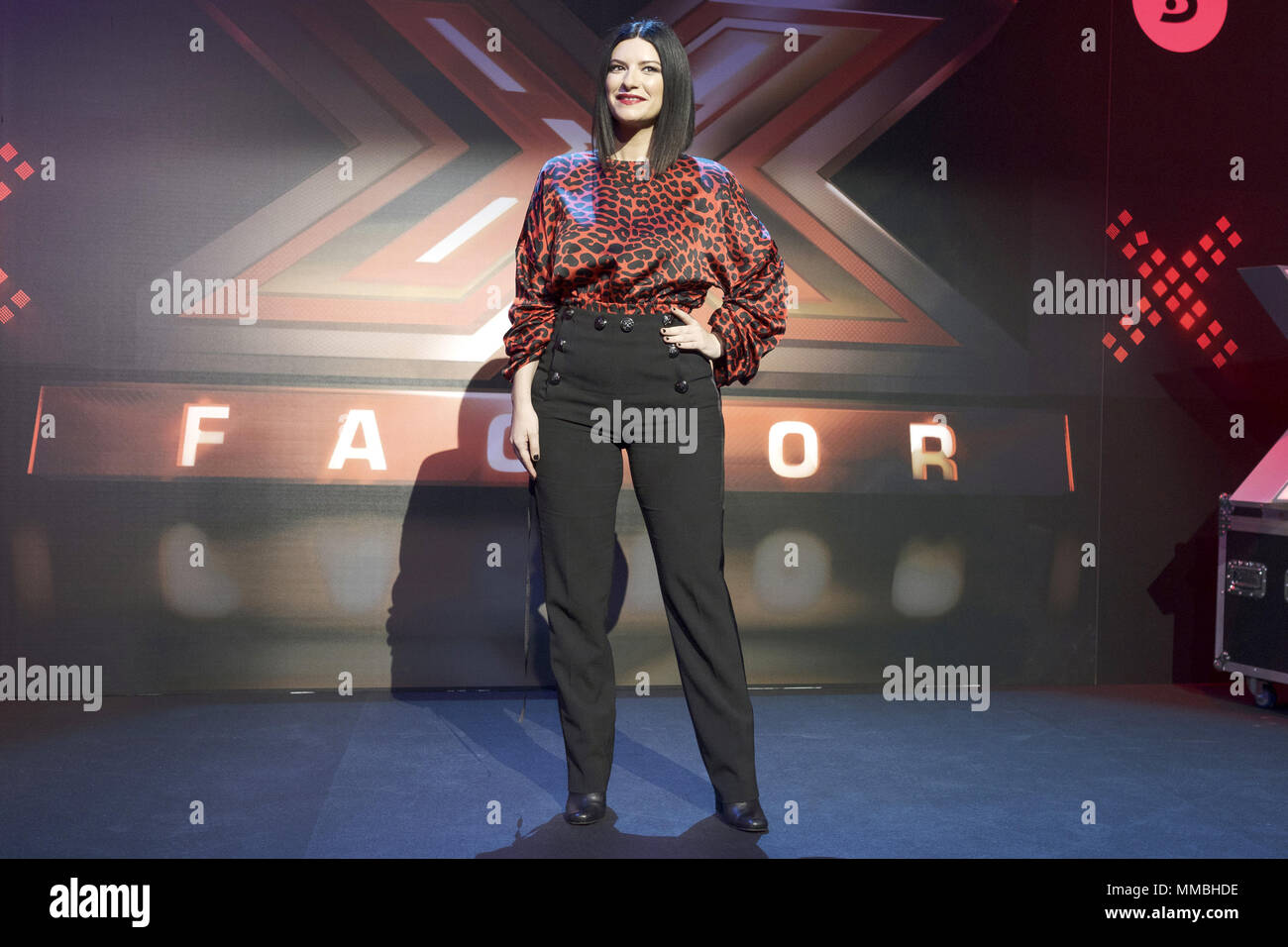 Laura Pausini attending a presentation of the third series of Spanish talent show 'Factor X', in which she appears as a judge, at Mediaset in Madrid, Spain.  Featuring: Laura Pausini Where: Madrid, Community of Madrid, Spain When: 09 Apr 2018 Credit: Oscar Gonzalez/WENN.com Stock Photo