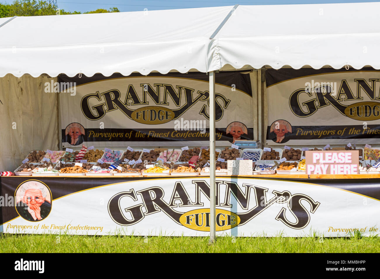 Granny's Fudge stall at Hampshire Game & Country Fair, Netley Marsh, Hampshire UK in May Stock Photo