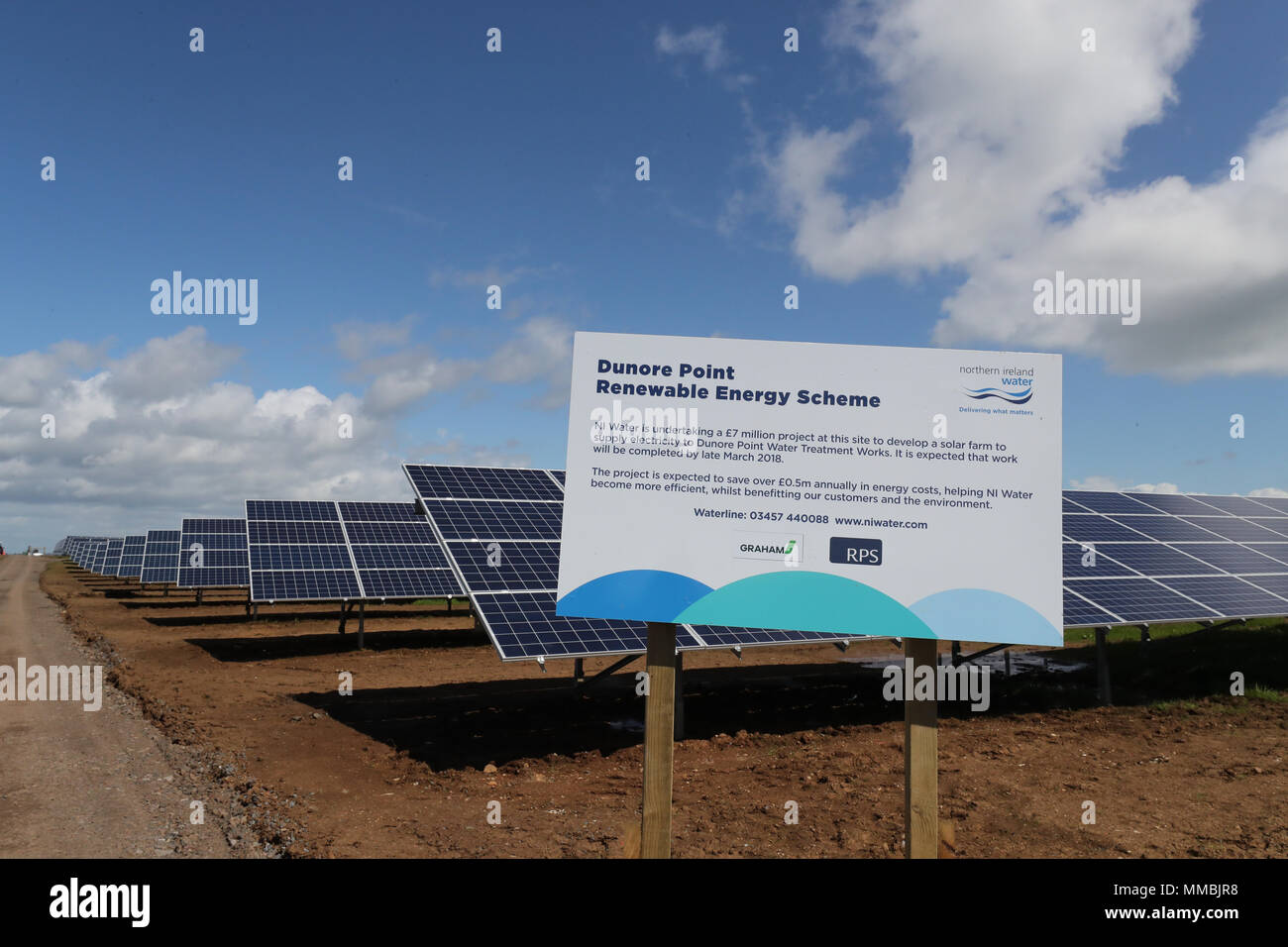A view of the new £7 million solar farm at Dunore, which will supply electricity to NI Water's Dunore Water Treatment works in South Antrim. Stock Photo
