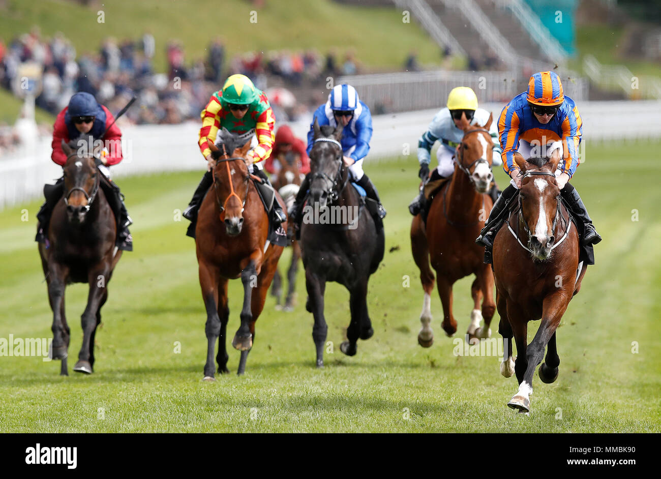 Idaho (right) ridden by Ryan Moore on their way to winning The Boodles Diamond Ormonde Stakes, during Ladies Day of the 2018 Boodles May Festival at Chester Racecourse. Stock Photo