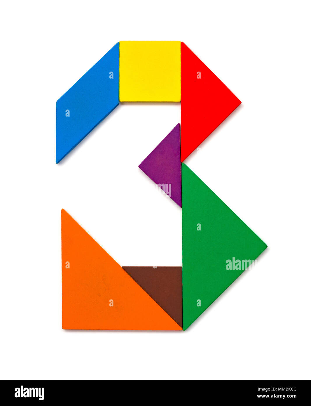 wooden tangram shaped like a number 3 on white Stock Photo - Alamy