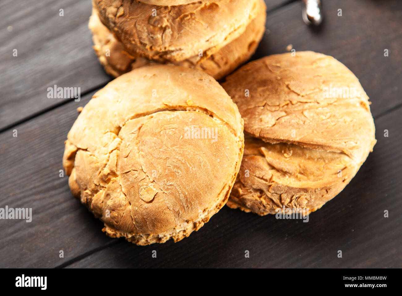 Homemade buns on dark background Stock Photo