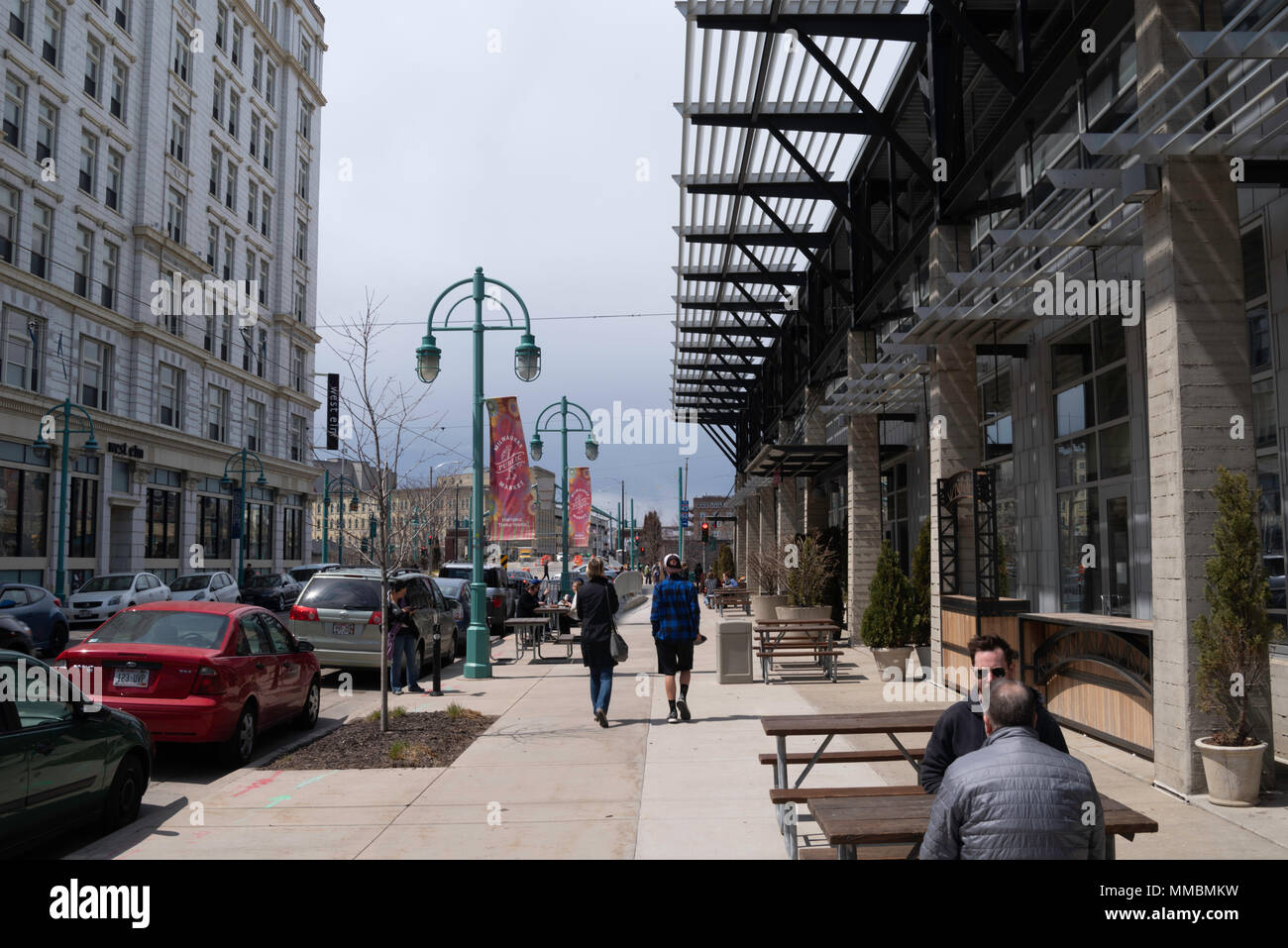 View of the Milwaukee Public Market, in the Historic Third Ward of Milwaukee, Wisconsin, USA. Stock Photo