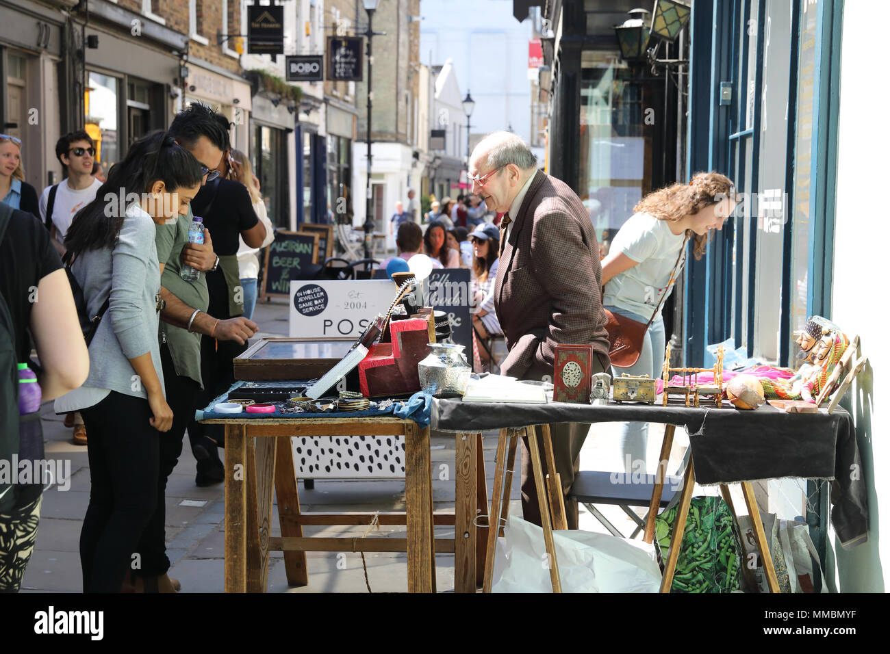 Antiques stall on trendy Camden Passage off Upper Street in Islington ...