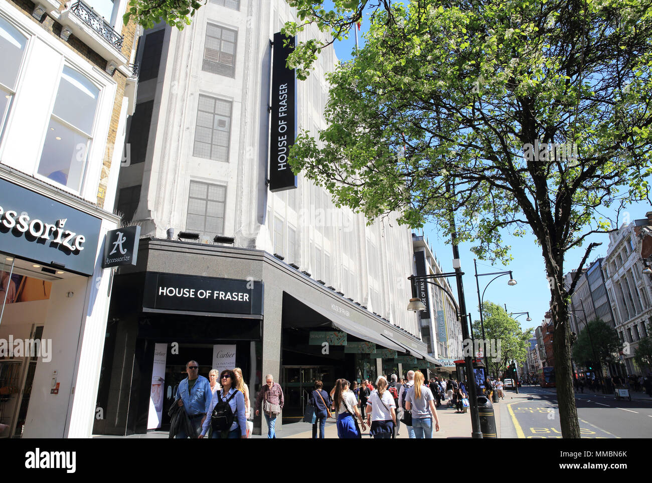 House of Frazer's flagship store on Oxford Street, in central London, UK, due to be closed as party of a voluntary insolvency process. Stock Photo