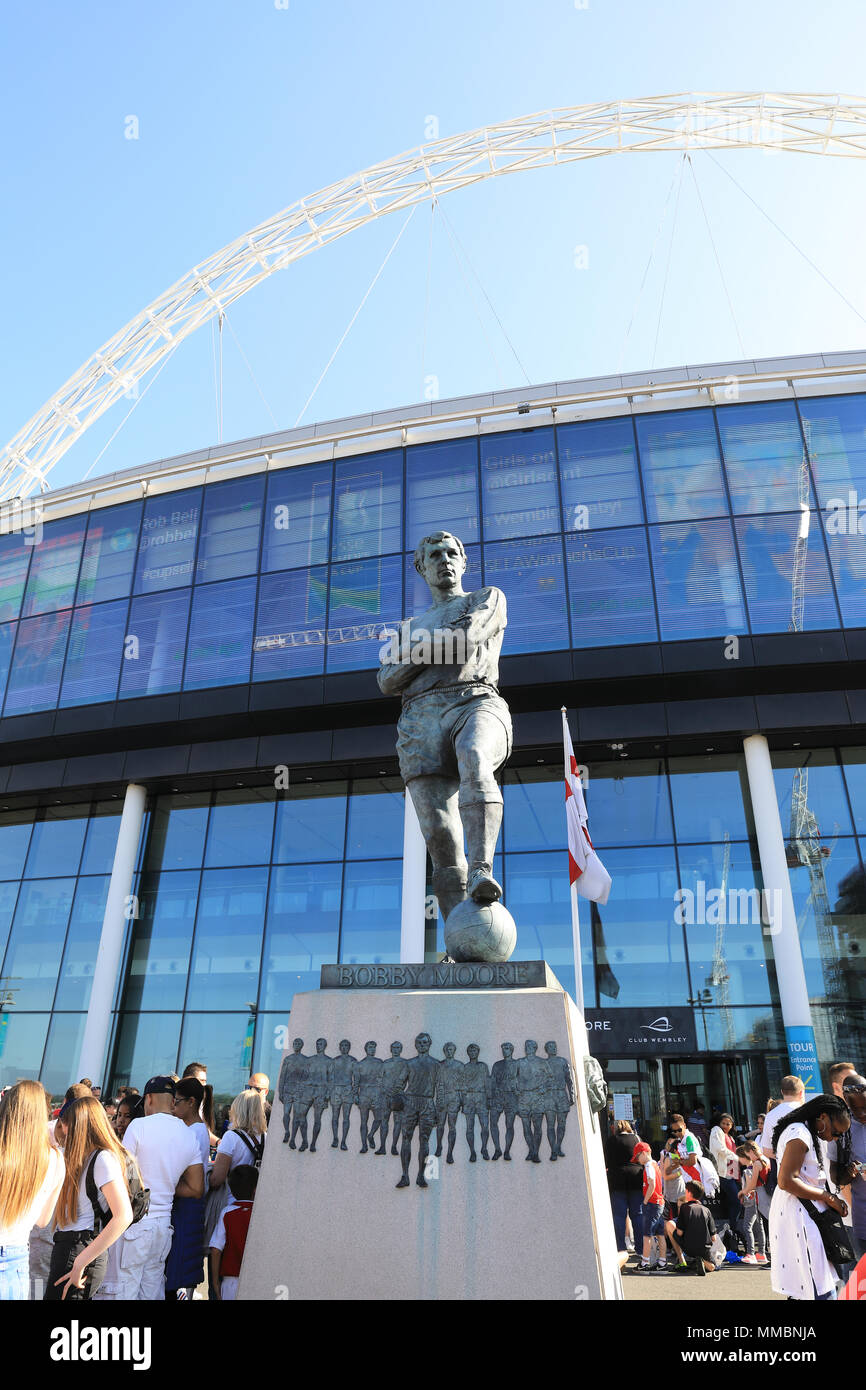 The bronze sculpture of footballing legend Bobby Moore, outside Wembley Stadium, home of the
