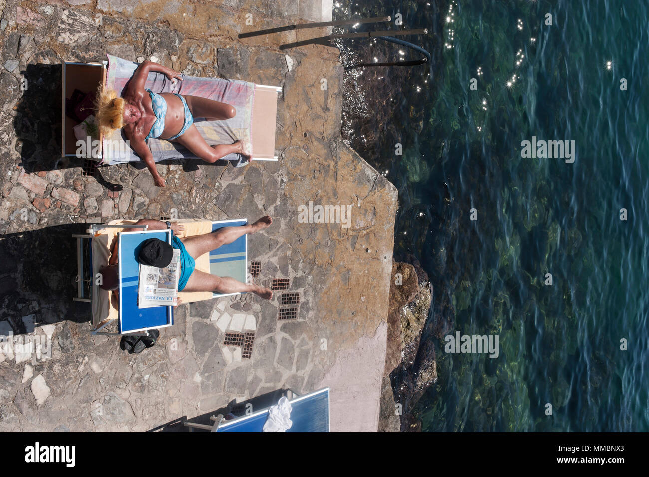 Italy Lerici Liguria sunbath Stock Photo