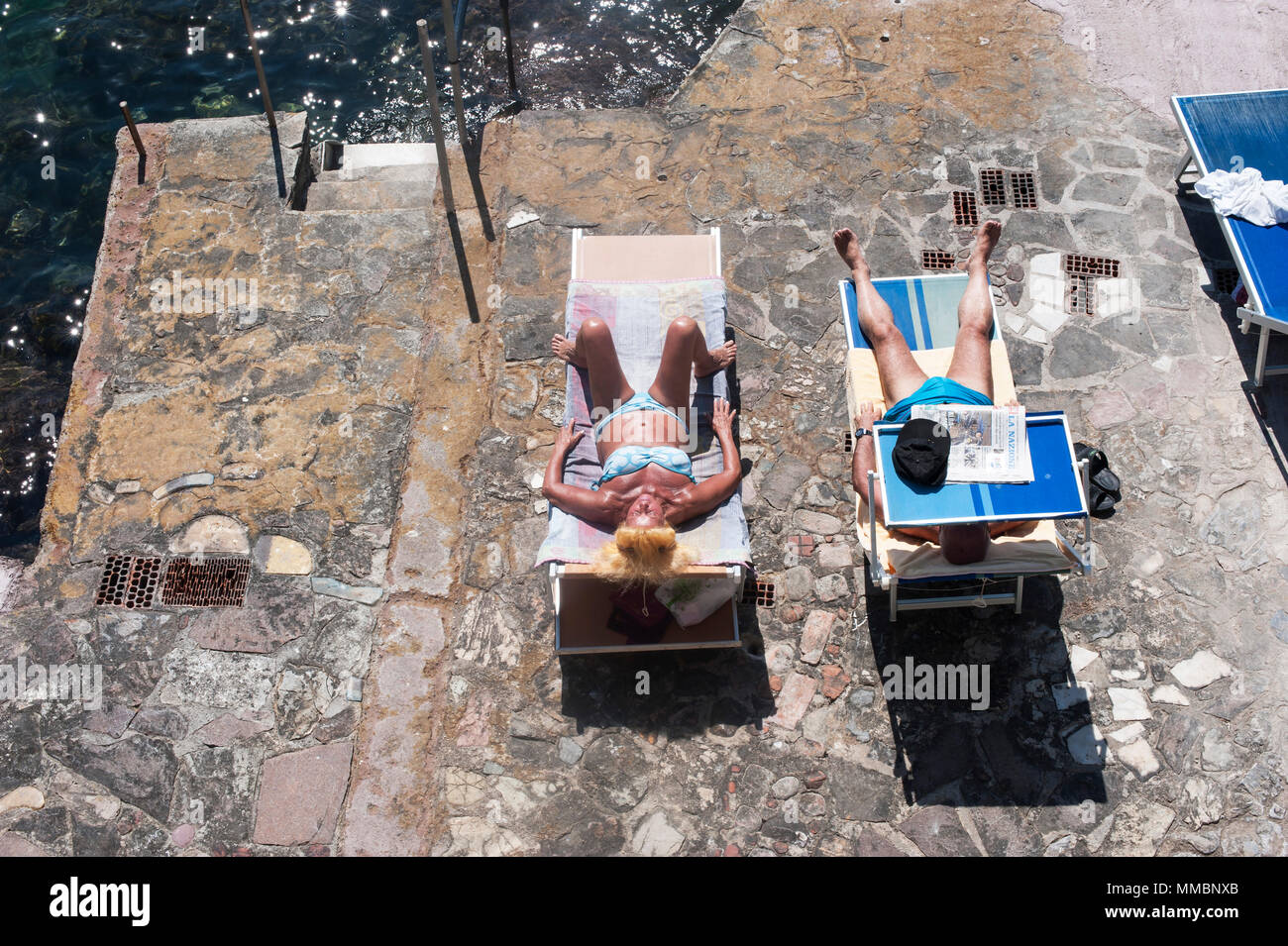 Italy Lerici Liguria sunbath Stock Photo