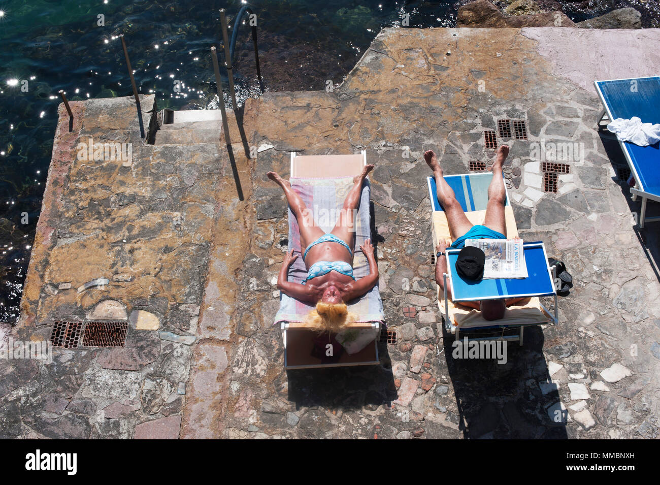 Italy Lerici Liguria sunbath Stock Photo