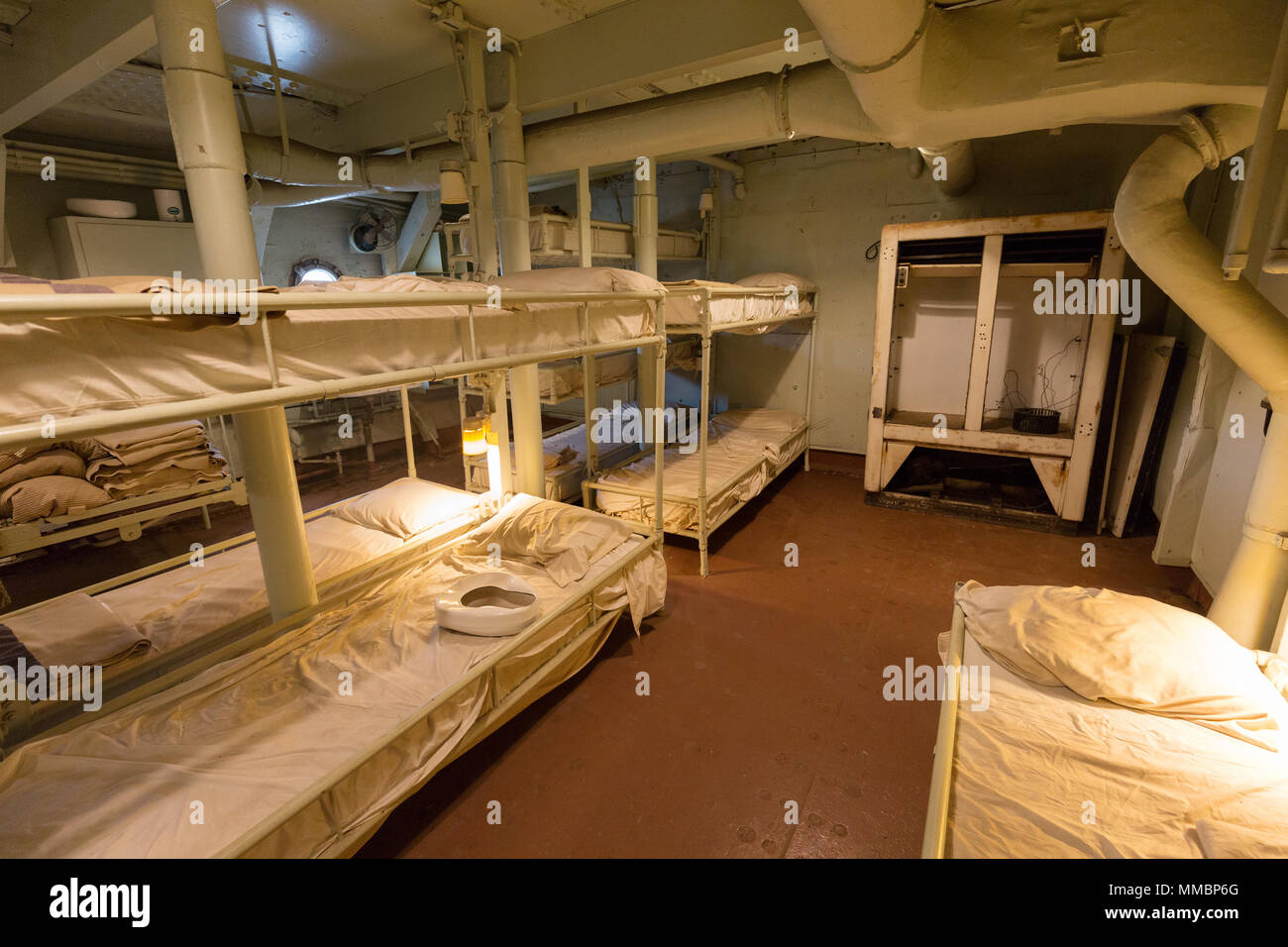 Below decks aboard the Battleship Texas; Houston, Texas USA Stock Photo