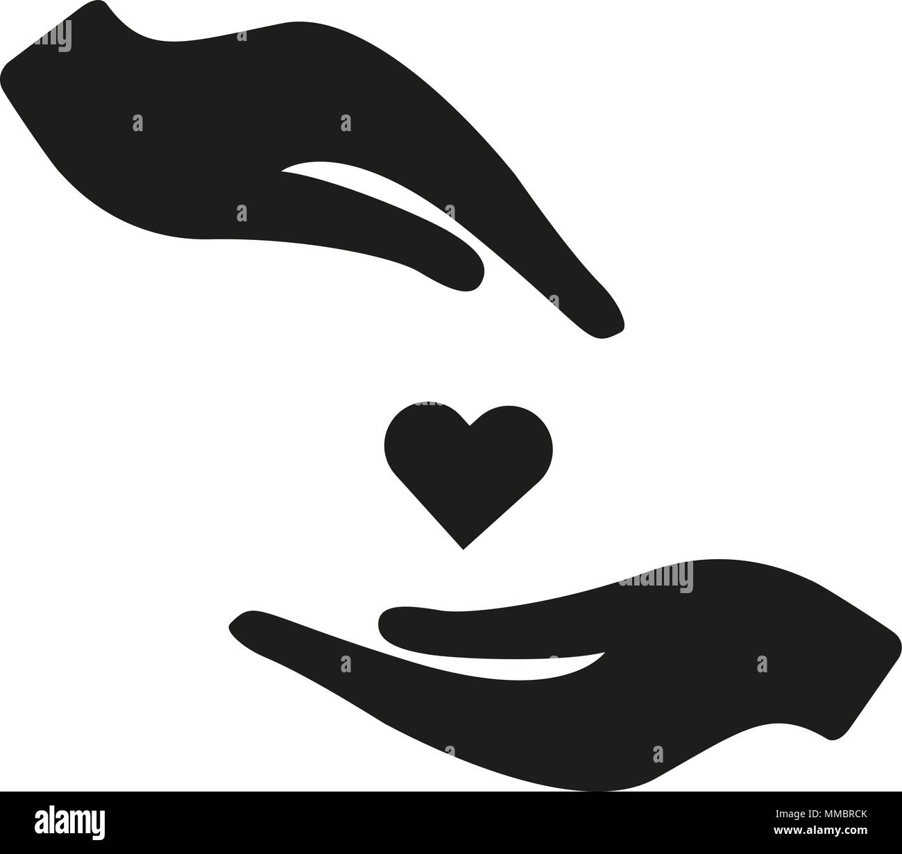 Heart in hand vector icon. Black illustration isolated on white ...