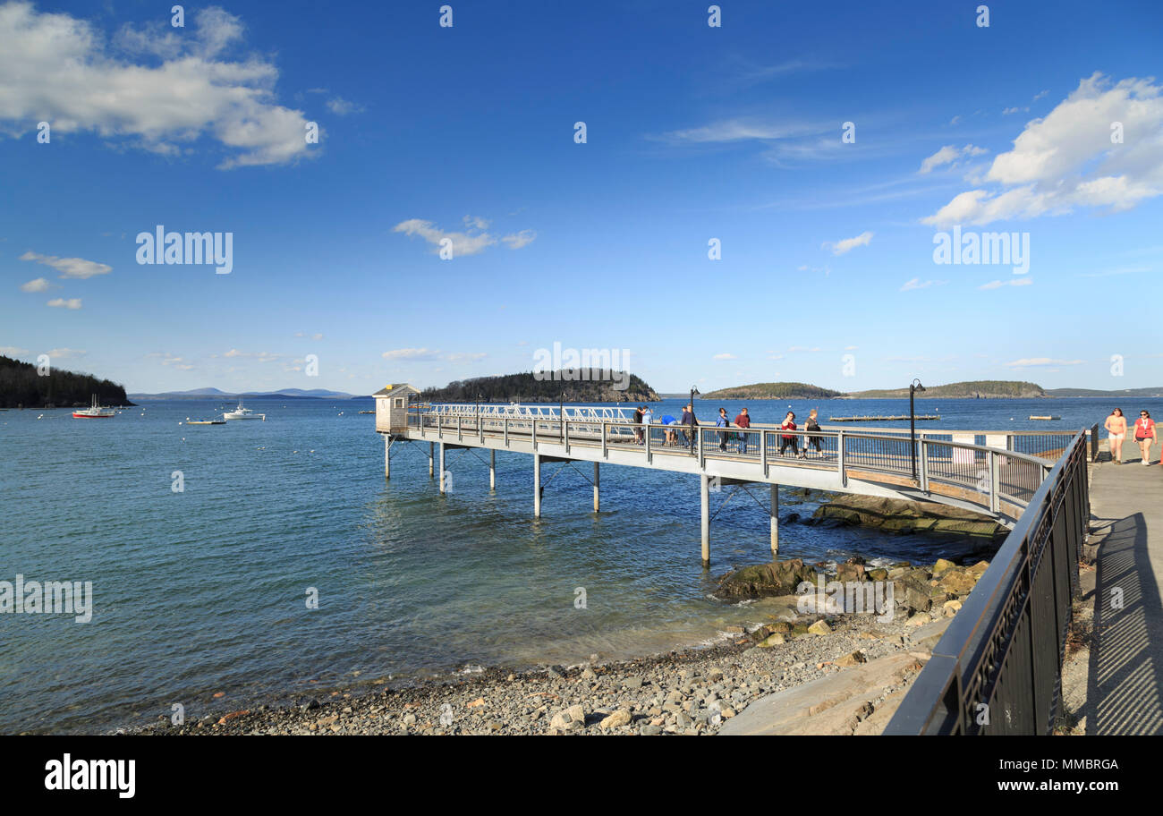 The Shore Path and Town Pier along the waterfront, Bar Harbor, Mt Desert Island, New England, Maine , USA Stock Photo
