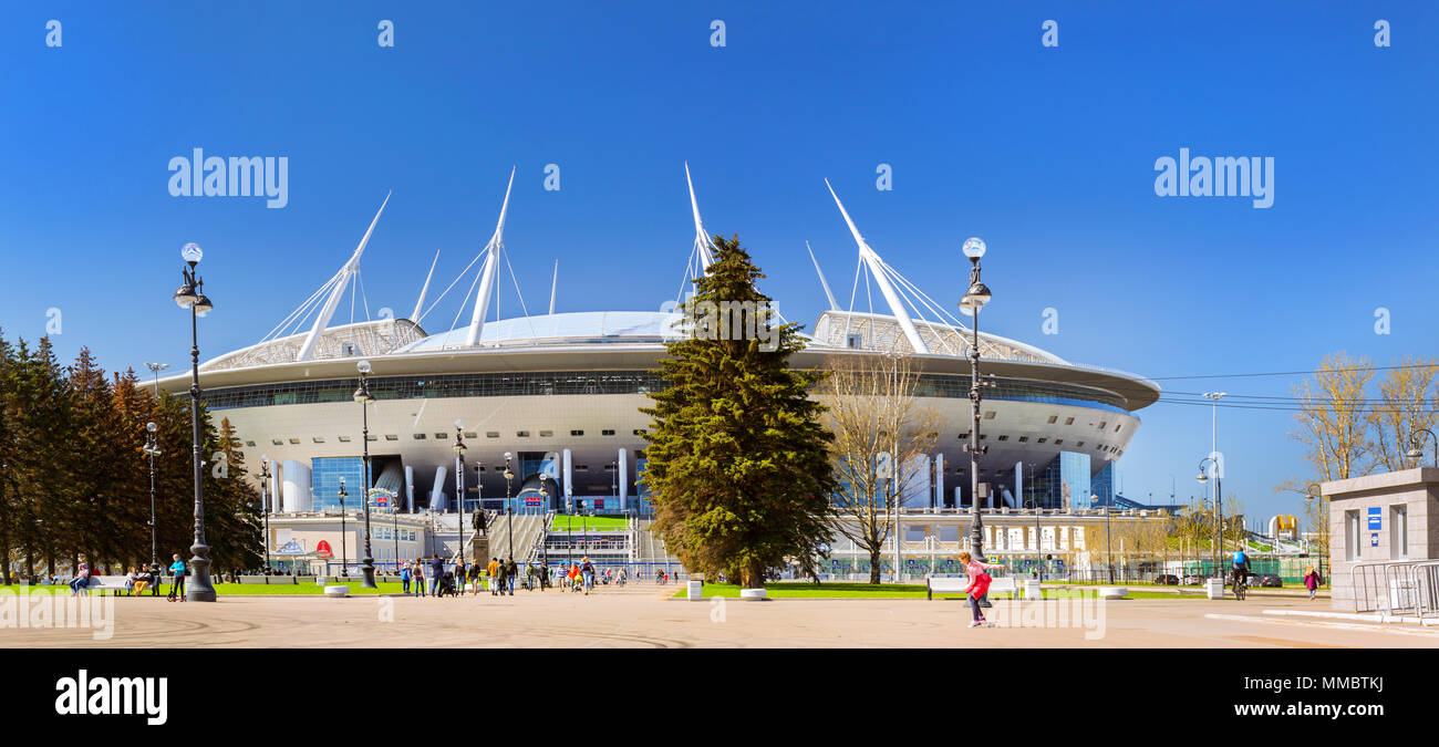 St.Petersburg, Russia - 9 may, 2018: 21st FIFA world Cup 2018. Stadium Saint-Petersburg. Zenit Arena football stadium on Krestovsky opened in 2017 FIF Stock Photo