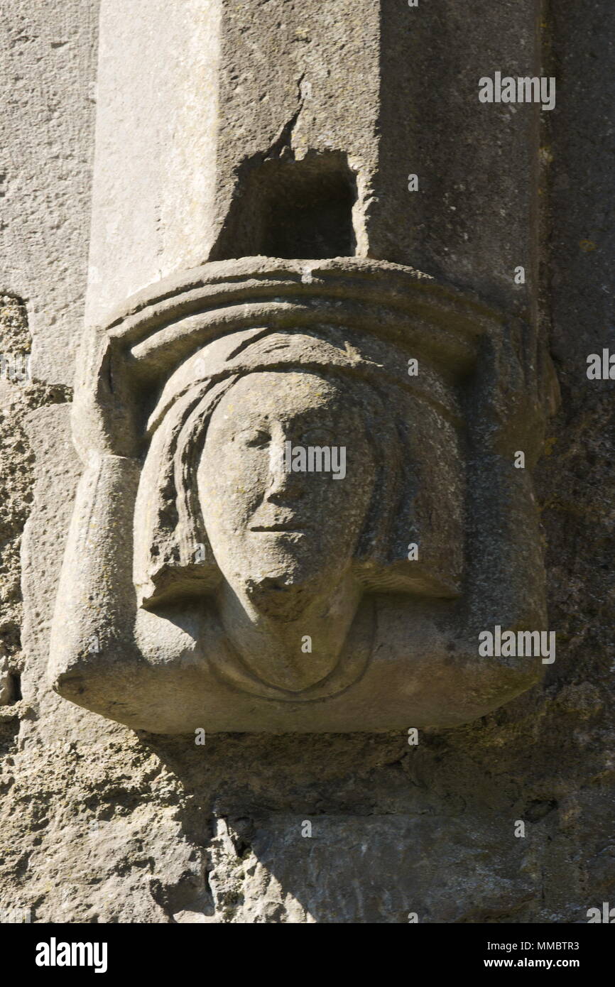 Head carving at Kilmallock Abby Stock Photo