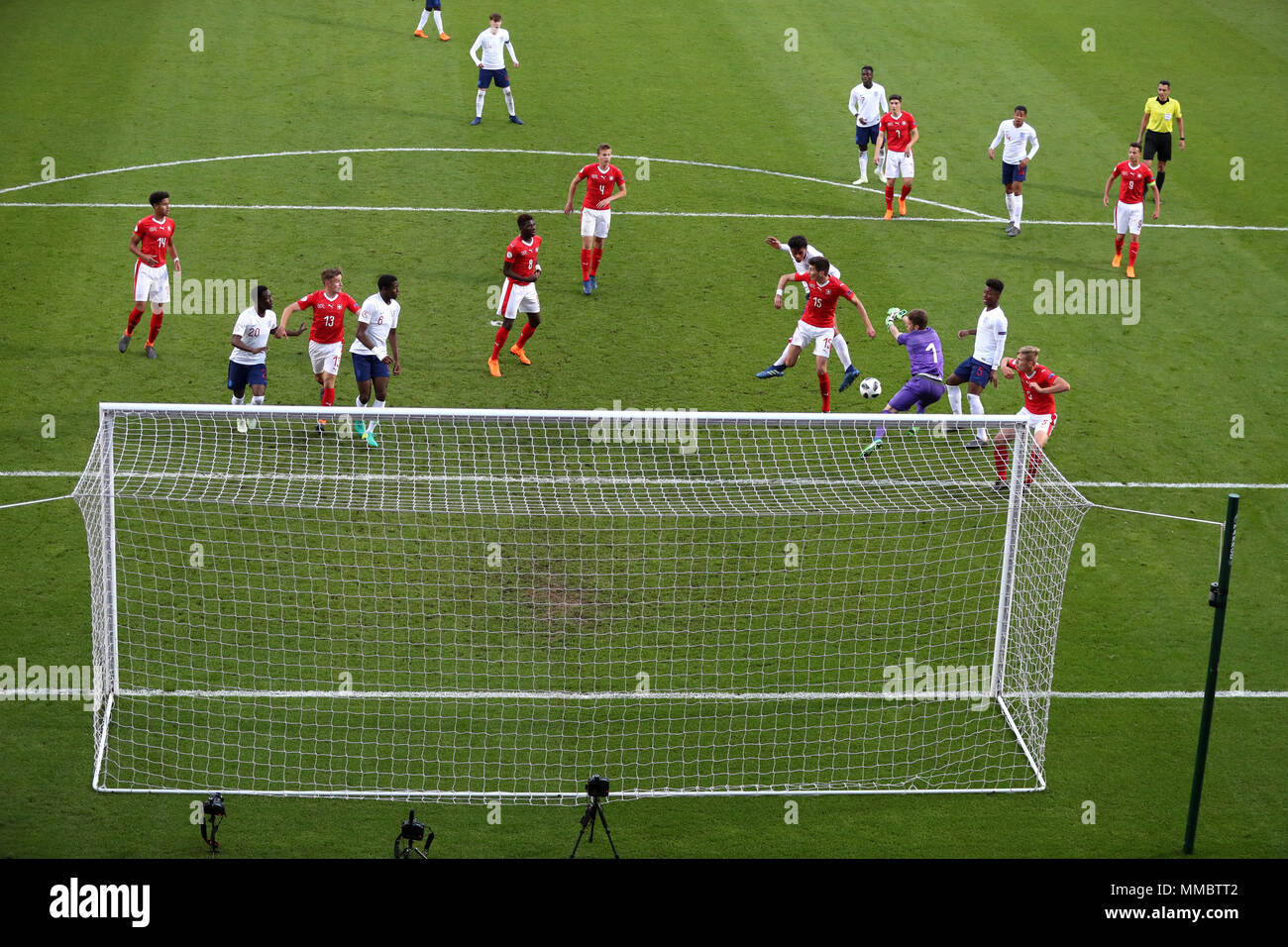 Goal mouth action during the UEFA European U17 Championship, Group A ...