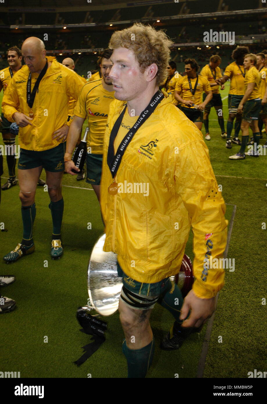Australia captain David Pocock with the Killik Cup , Twickenham Stadium London. 26 November 2011 Stock Photo