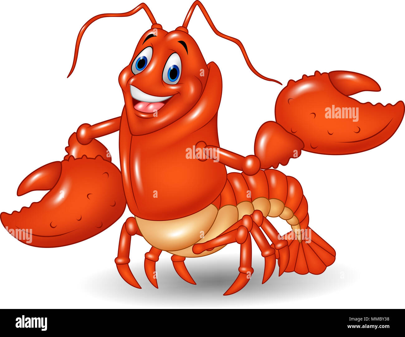 Cute lobster cartoon waving isolated on white background Stock Photo