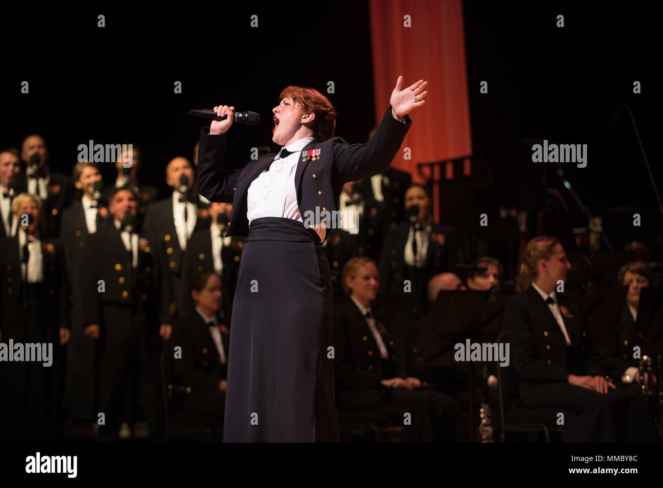 171005-N-VV903-1137 BETHESDA, Md. (Oct. 05, 2017)  Musician 1st class Maia Rodriguez from Cleveland, Ohio, performs with the U.S. Navy Band at the Music Center at Strathmore in Bethesda, Maryland for the celebration of the 242nd birthday of the U.S. Navy. Each October, the U.S. Navy Band celebrates the birth of the United States Navy with an annual concert that highlights the diversity of the Navy, its various missions around the globe and its rich history and heritage and honors veterans and all who serve. (U.S. Navy photo by Musician 1st Class David Aspinwall/Released) Stock Photo
