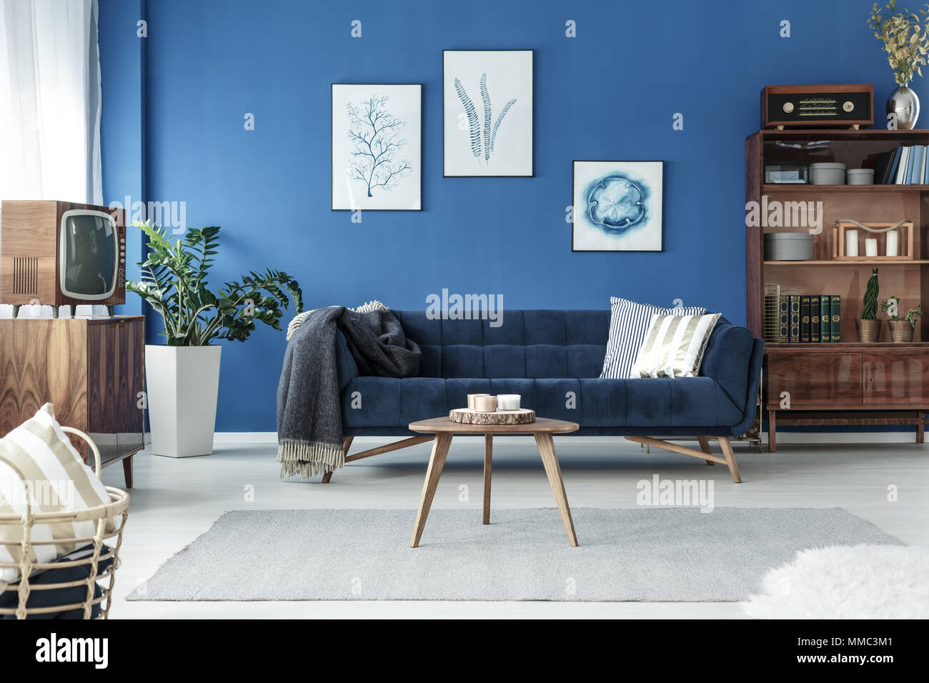 Spacious cozy living room designed in vintage style Stock Photo