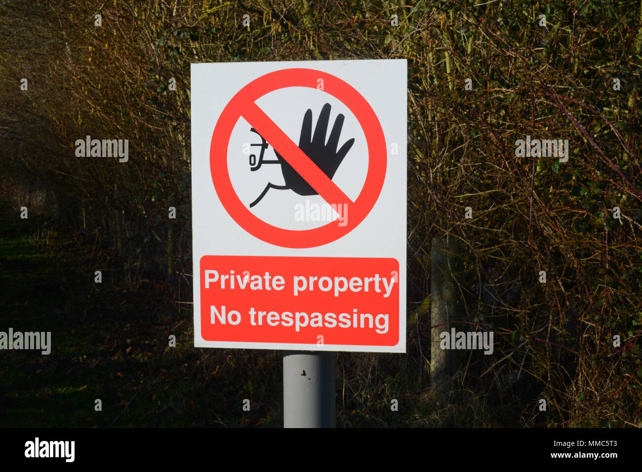 private property no trespassing warning sign by electricity sub station pocklington united kingdom Stock Photo