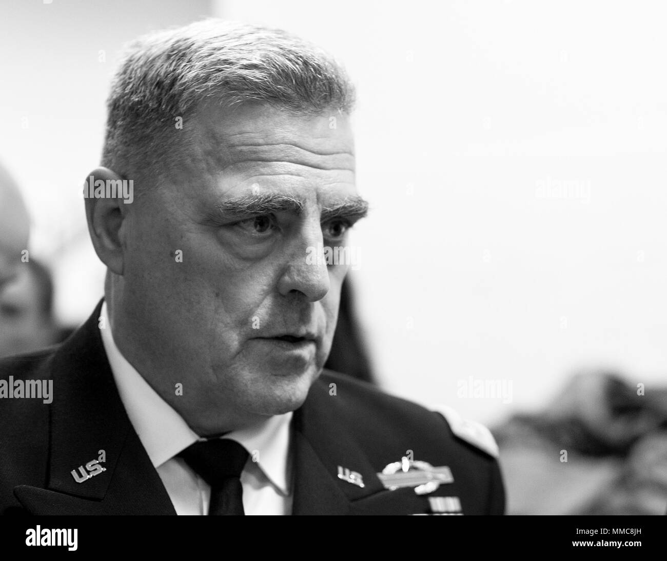 U.S. Army Chief of Staff Gen. Mark A. Milley backstage at AUSA, Oct. 10, 2017.    U.S. Army photo illustration by Daniel Torok (This image was cropped to emphasize subject and converted to black-and-white.) Stock Photo