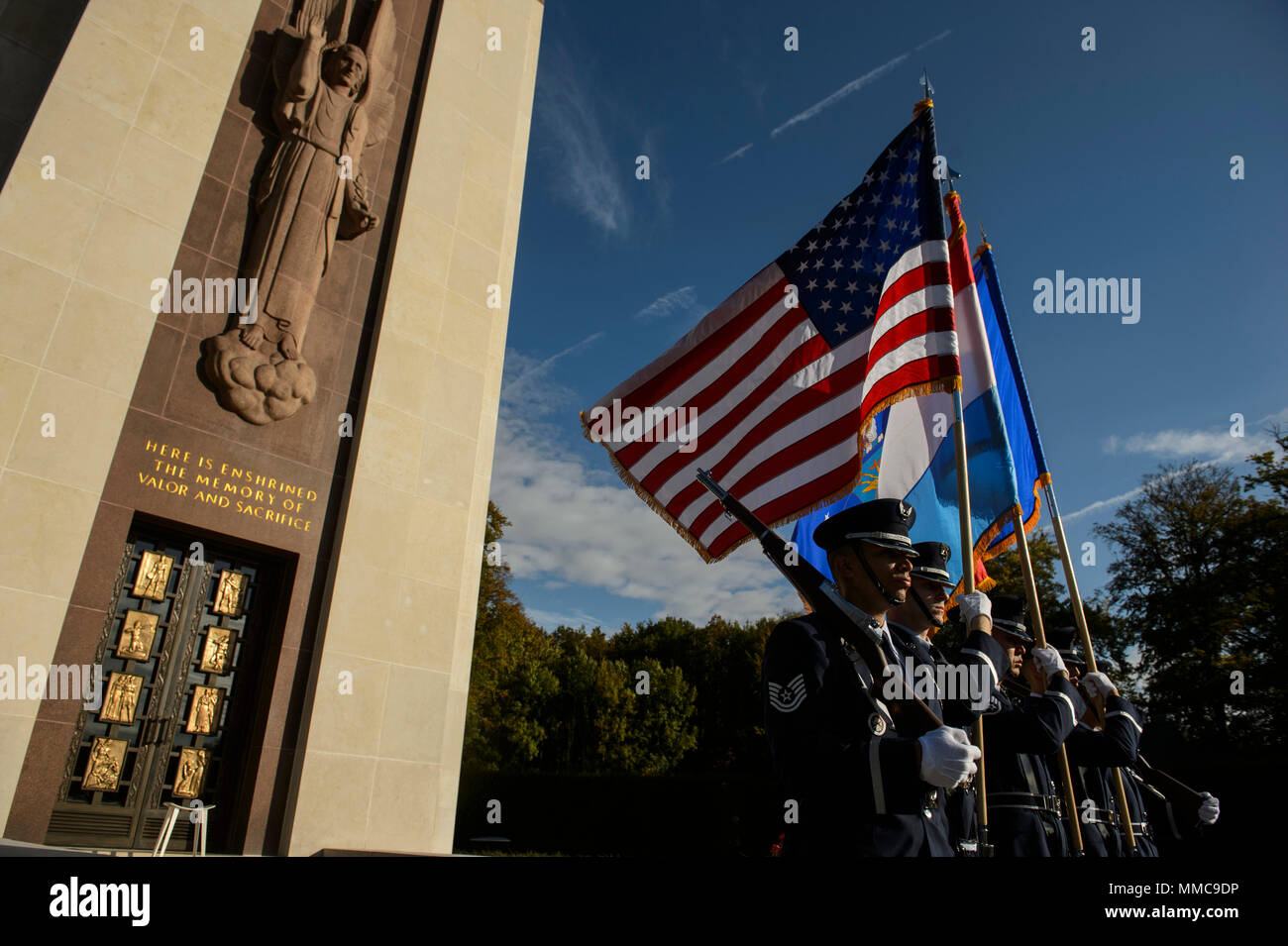 The Spangdahlem Air Base Honor Guard present the colors during a ...