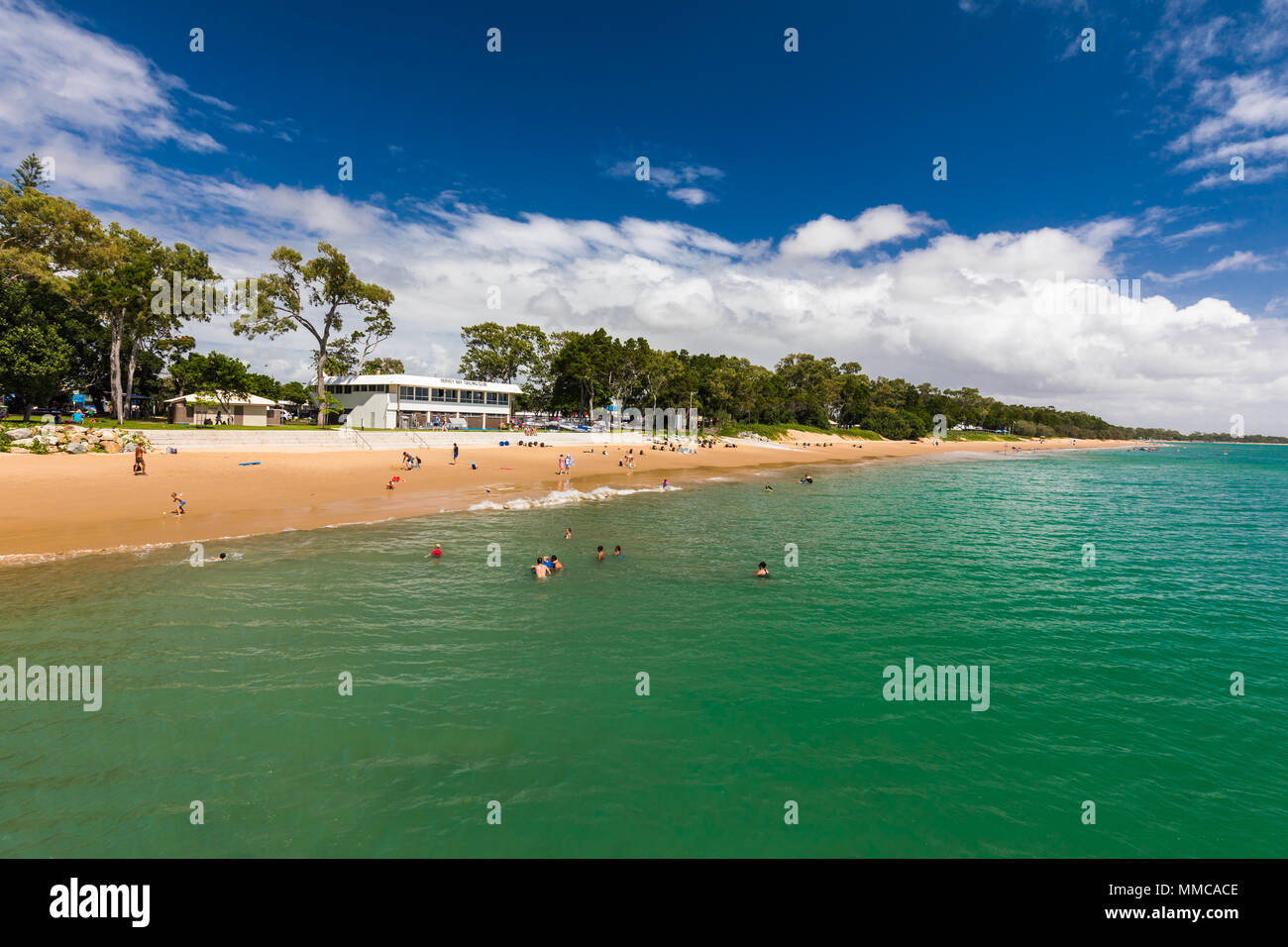 HERVEY BAY, AUS APRIL 1 2018 People enjoying nice summer day on a beach in Hervey Bey