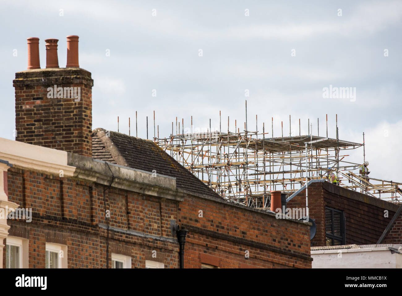 Windsor, UK. 10th May, 2018. Preparations for the wedding of Prince Harry and Meghan Markle continue with the installation of media facilities in prominent positions around the town centre. Credit: Mark Kerrison/Alamy Live News Stock Photo