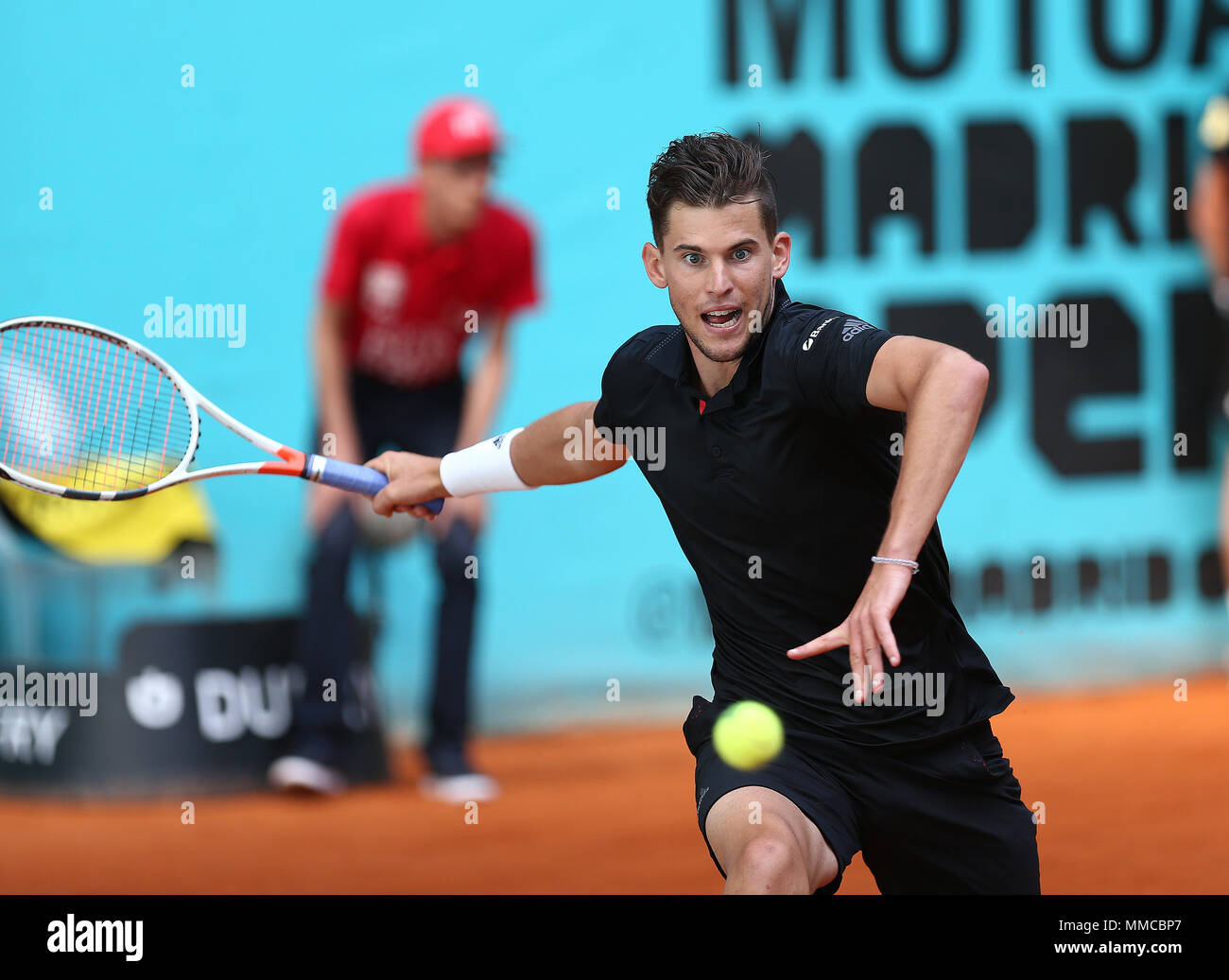 Madrid, Spain. 10th May, 2018. Dominic Thiem of Austria plays forehand against Borna Coric of Croatia in their third round match during day six of the Mutua Madrid Open tennis tournament at the Caja Magica. Credit: SOPA Images Limited/Alamy Live News Stock Photo