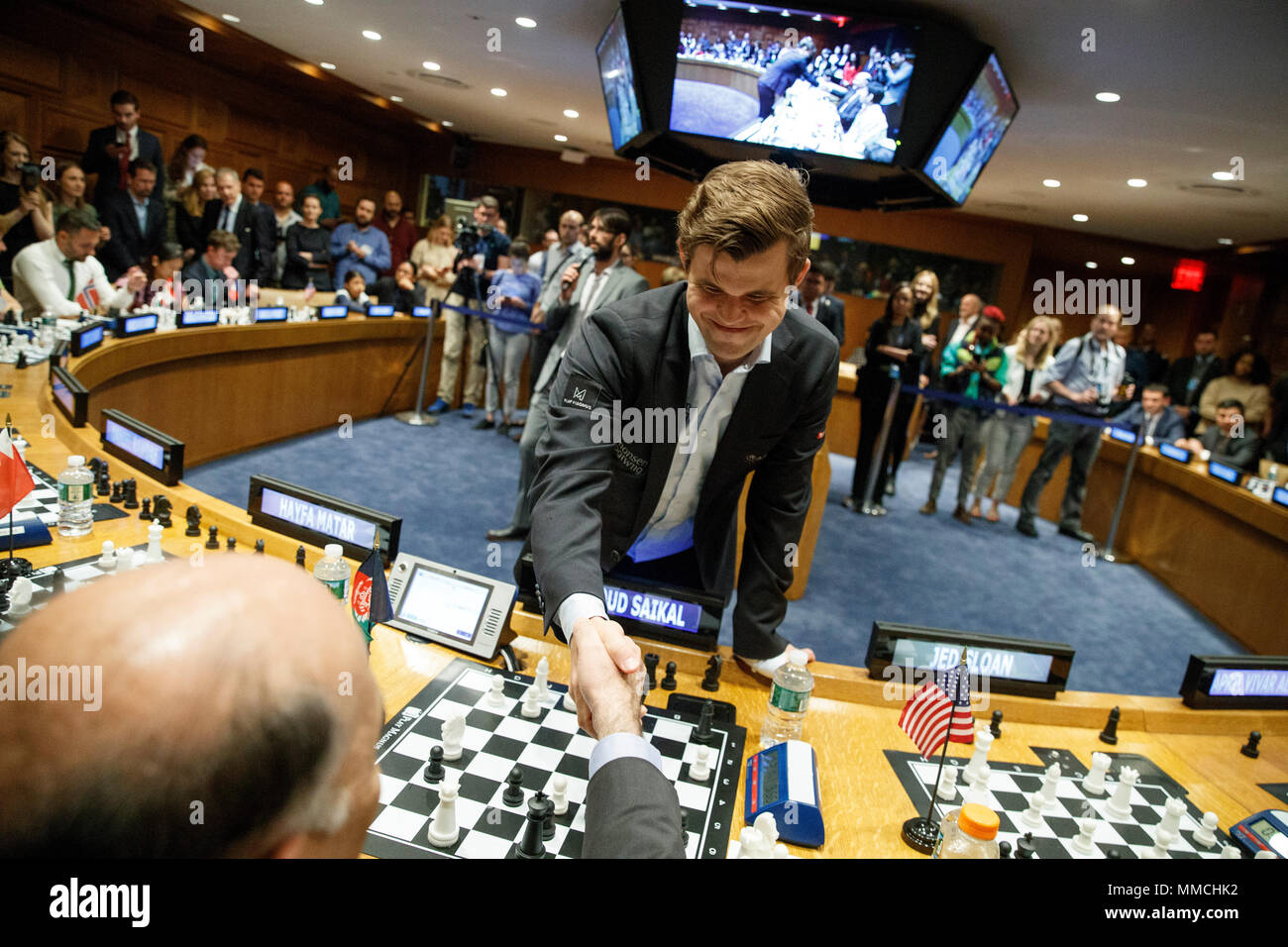 St. Louis, United States. 29th Aug, 2019. Chess Grand Master Magnus Carlsen  concentrates on a move while playing Grand Master Ding Liren during their  final playoff round of the Sinquefield Cup Tournament