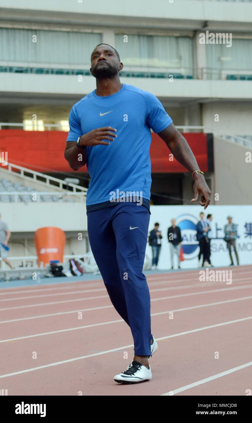 Shanghai, Shanghai, China. 10th May, 2018. Shanghai, CHINA-10th May 2018: American athlete Justin Alexander Gatlin prepares for the upcoming IAAF (International Association of Athletics Federations) Diamond League 2018 in Shanghai, May 10th, 2018. Credit: SIPA Asia/ZUMA Wire/Alamy Live News Stock Photo