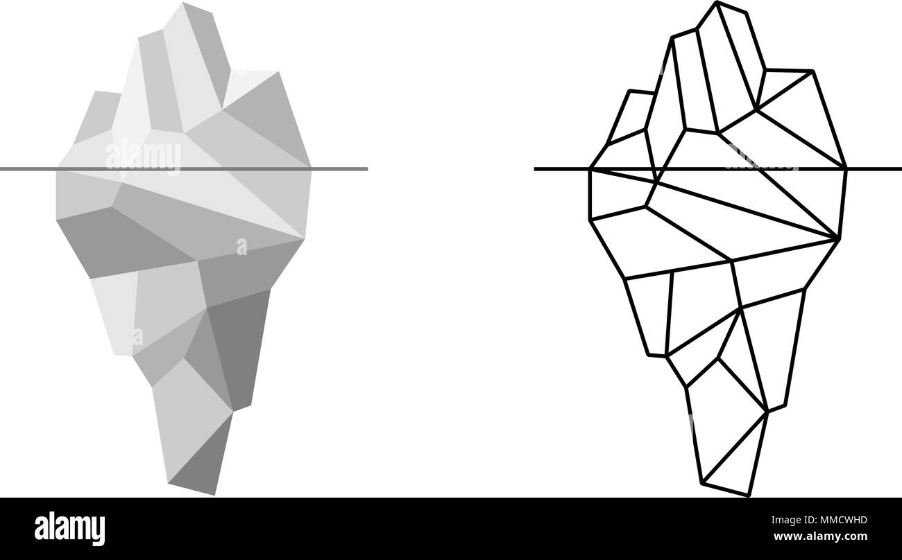 Polygonal iceberg in flat triangular low poly style icon. Vector illustration set Stock Vector